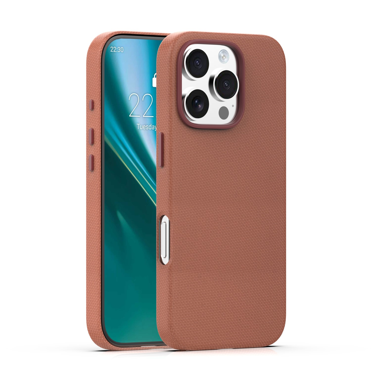 Czerwony iPhone z modułem aparatu i ekranem.