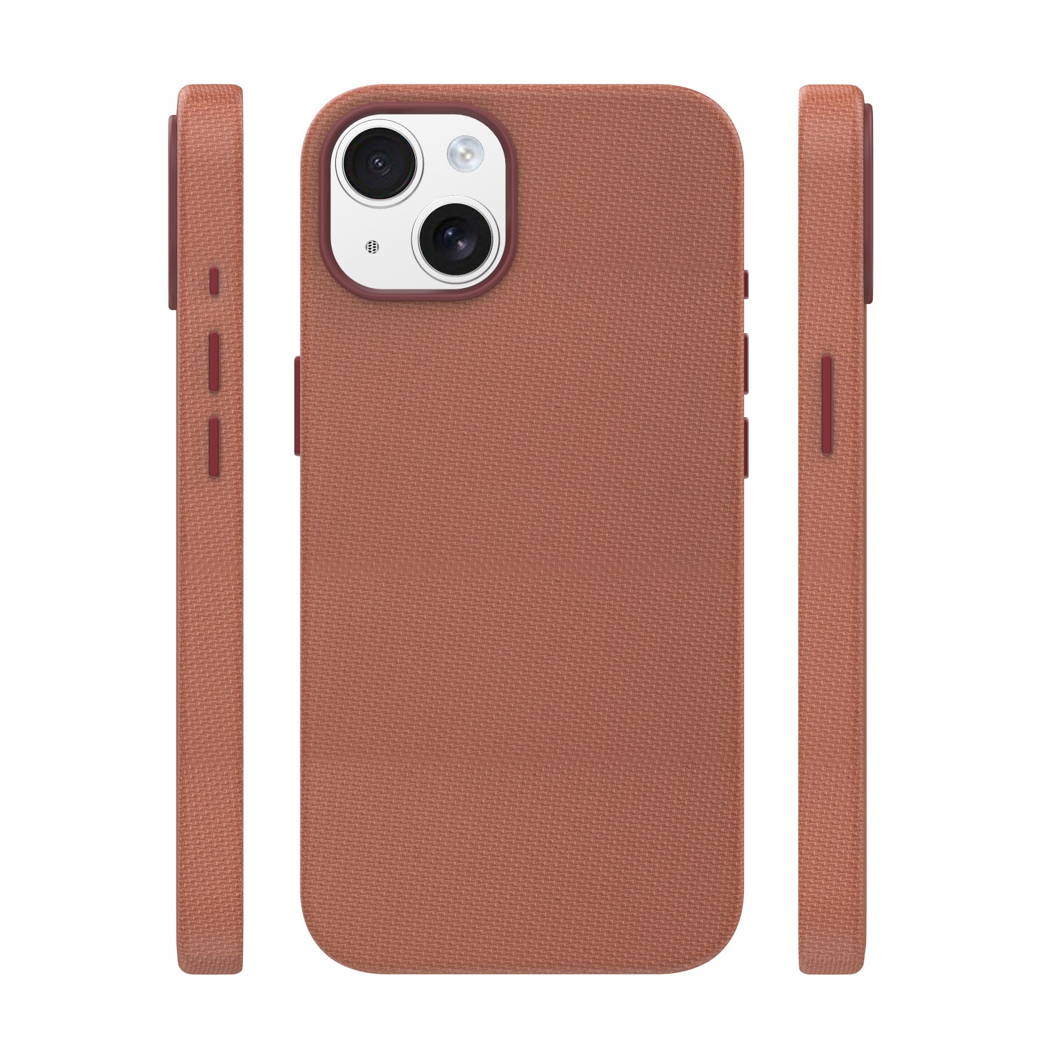 Brązowe etui na telefon z systemem aparatu i przyciskami bocznymi.