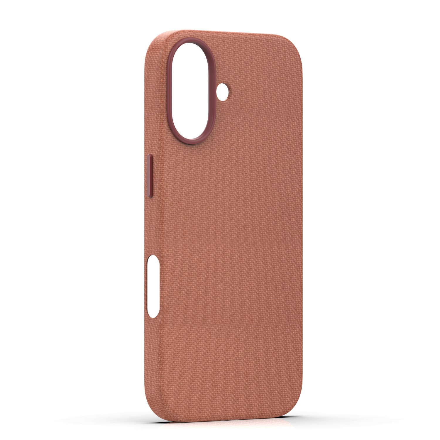 Pomarańczowe etui na telefon z wycięciem na aparat i otworami.