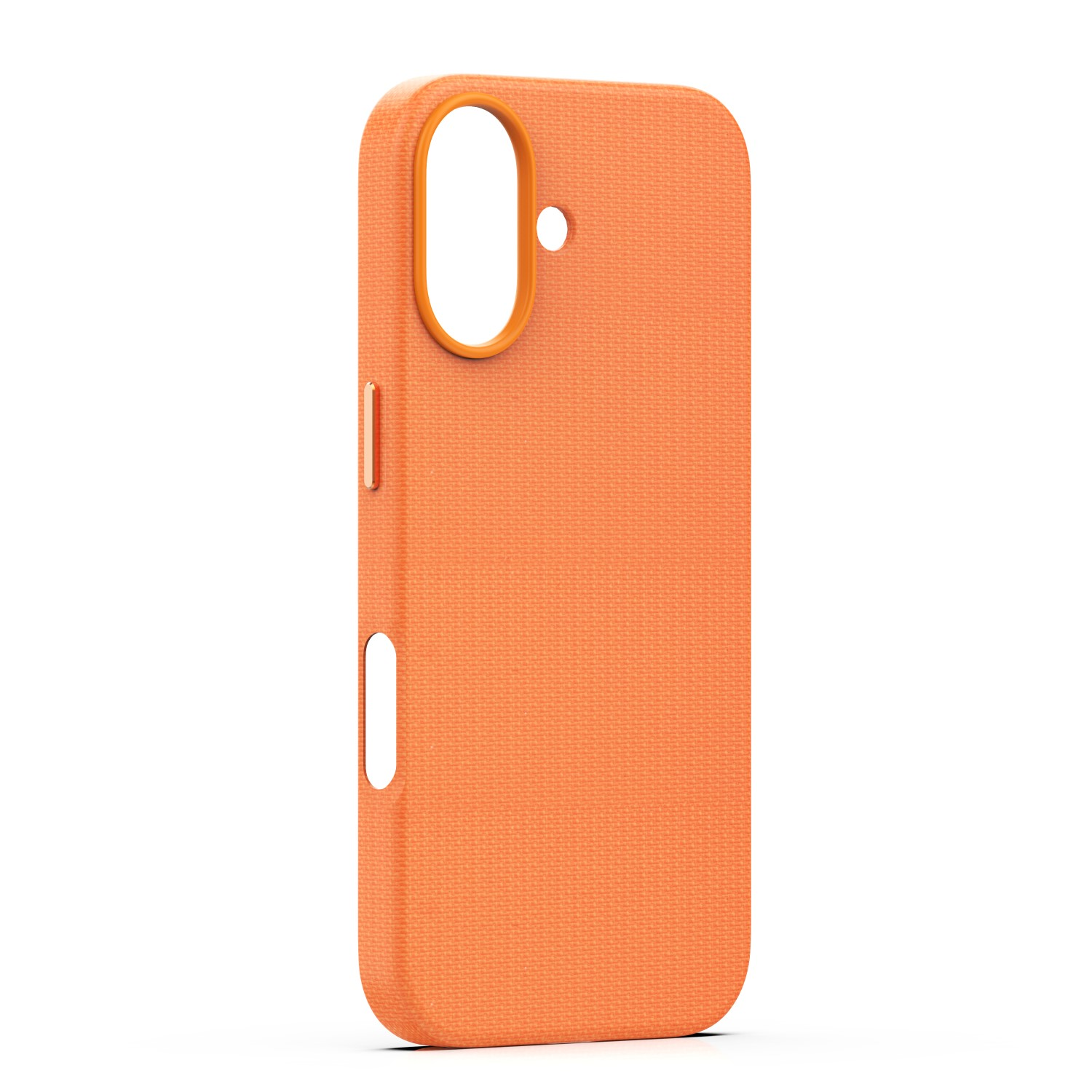 Pomarańczowe etui na telefon z teksturą i wycięciem na aparat.