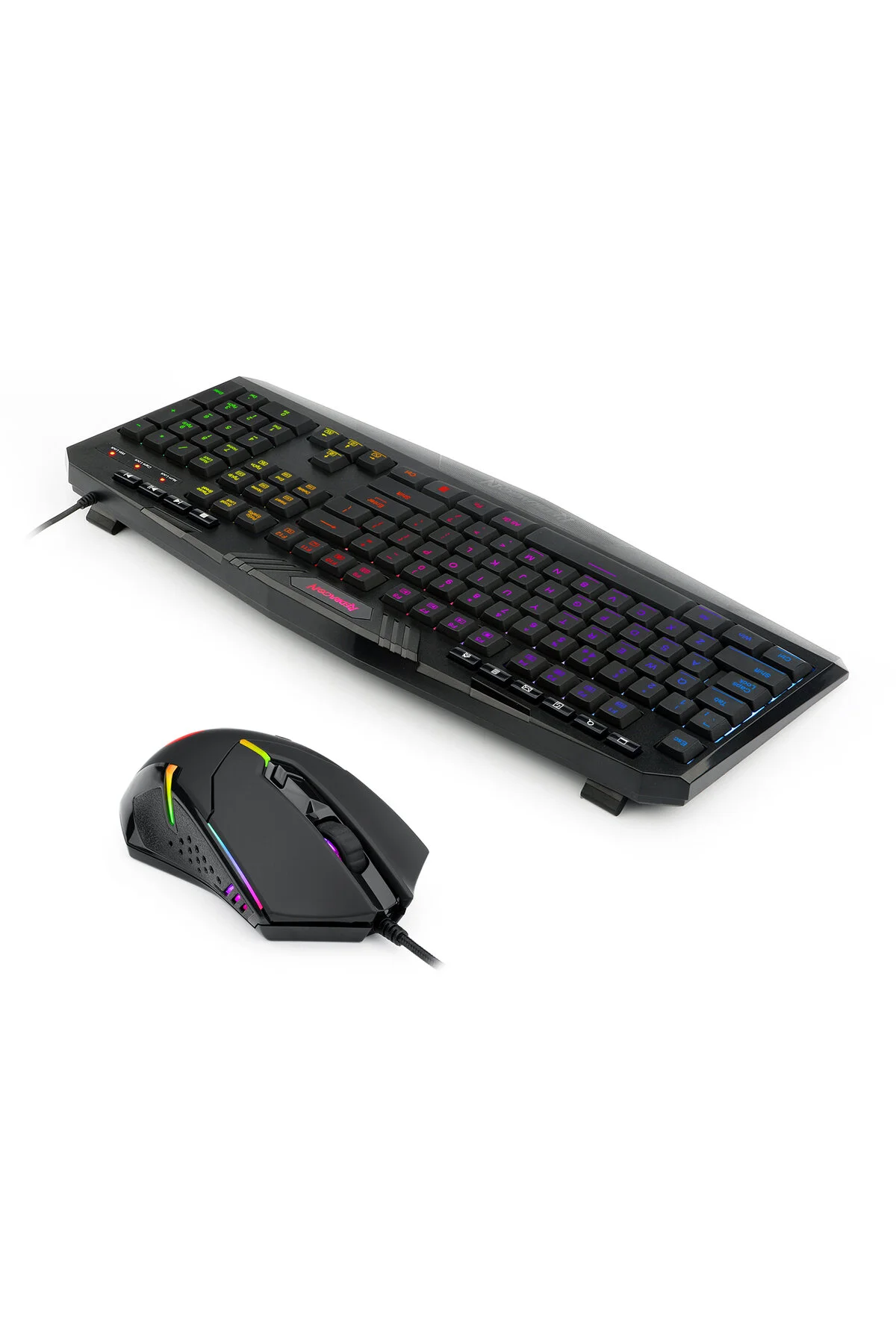 Renkli RGB aydınlatmalı siyah klavye ve uyumlu fare.