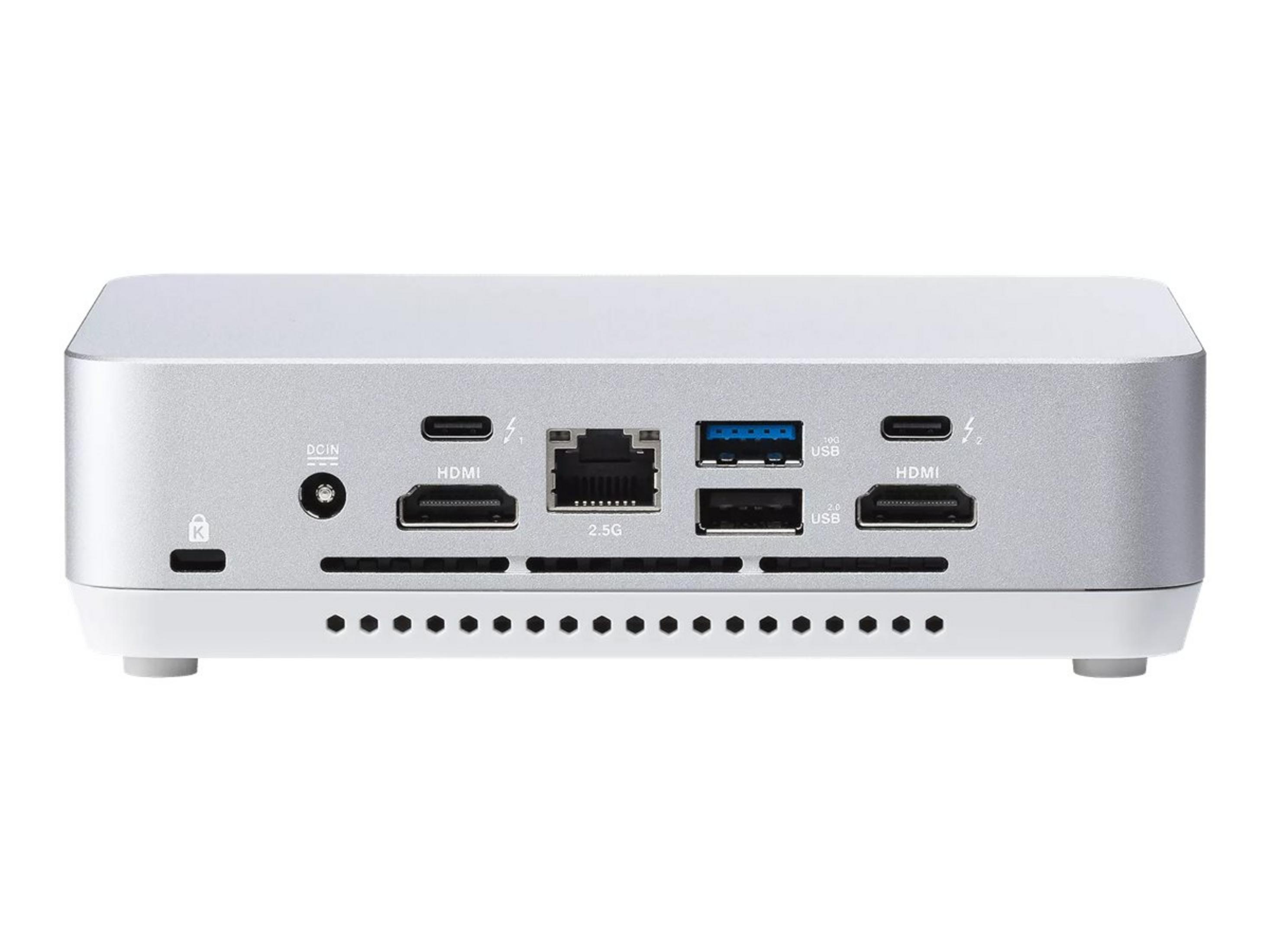 Silver computer back panel with ports: DCIN, Thunderbolt, HDMI, 2.5G Ethernet, USB.