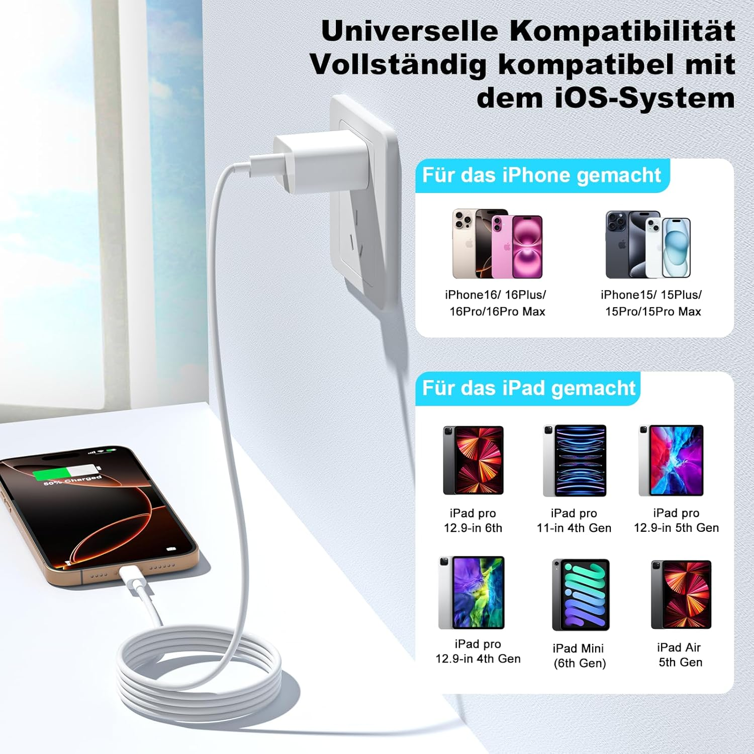 iPhone się ładuje. Kompatybilny z urządzeniami iOS.