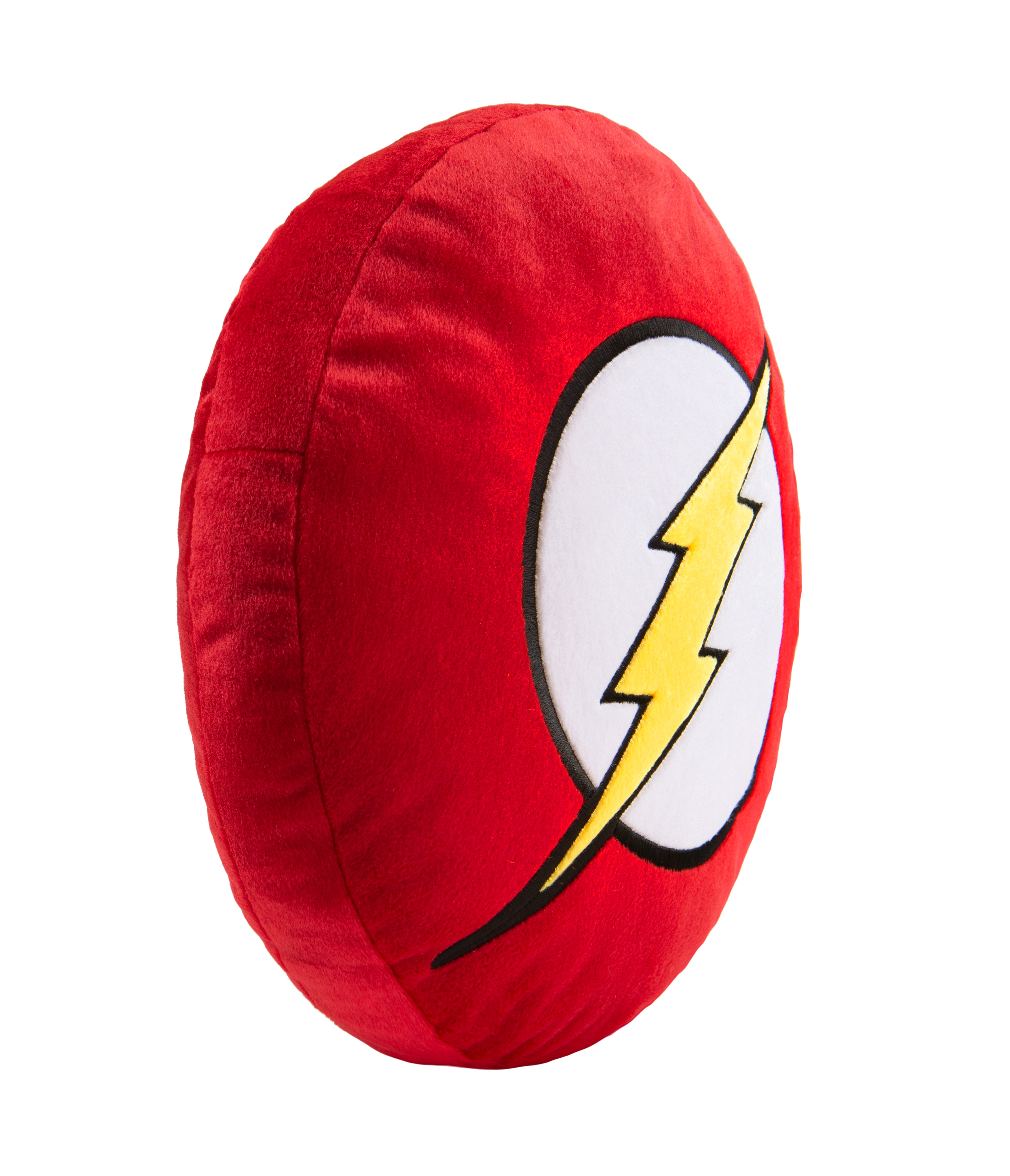 Palla rossa di peluche con simbolo di fulmine giallo.