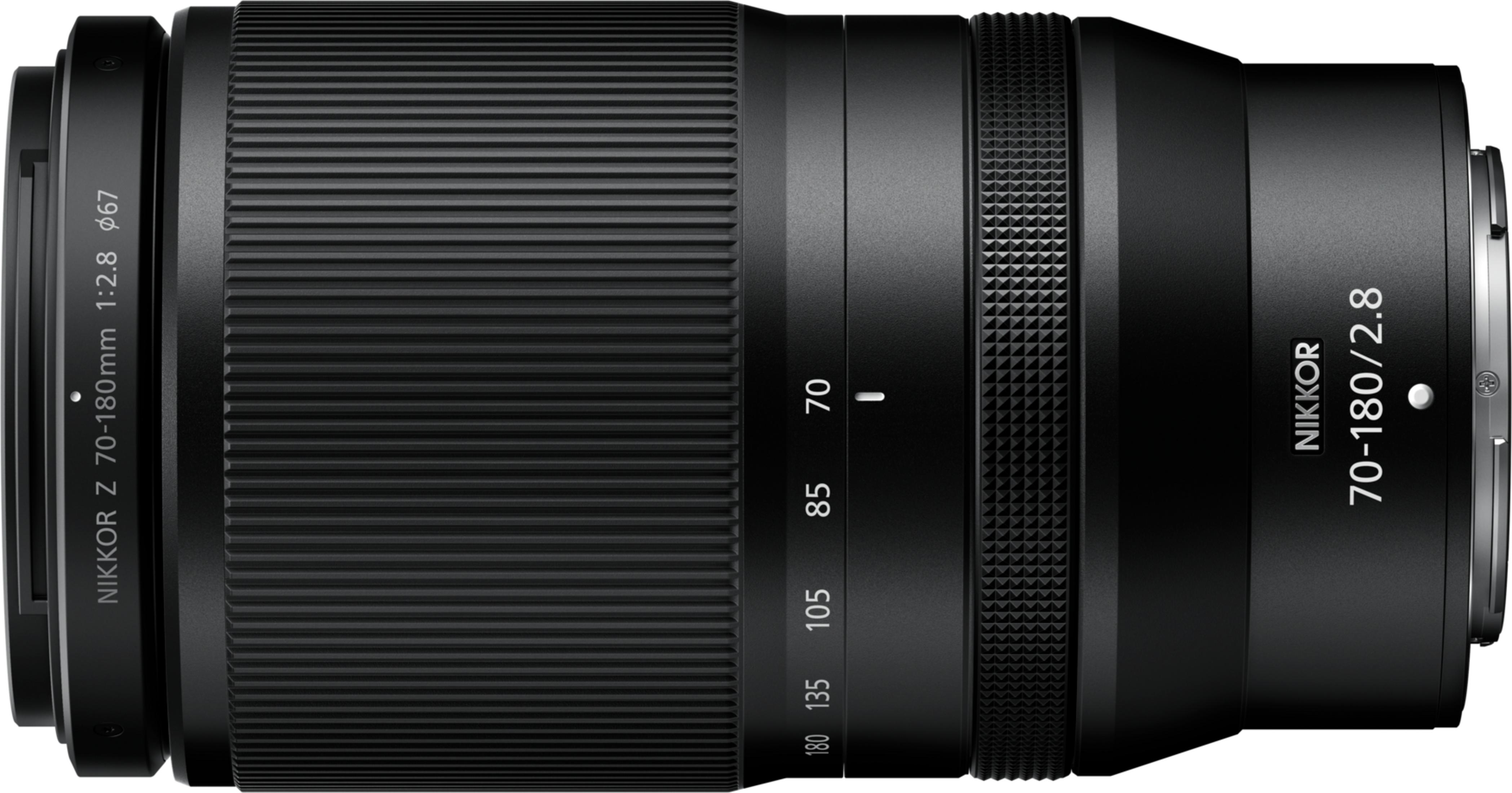Schwarz Objektiv NIKKOR Z 70-180mm f/2.8 mit Fokusring und Zoomring.