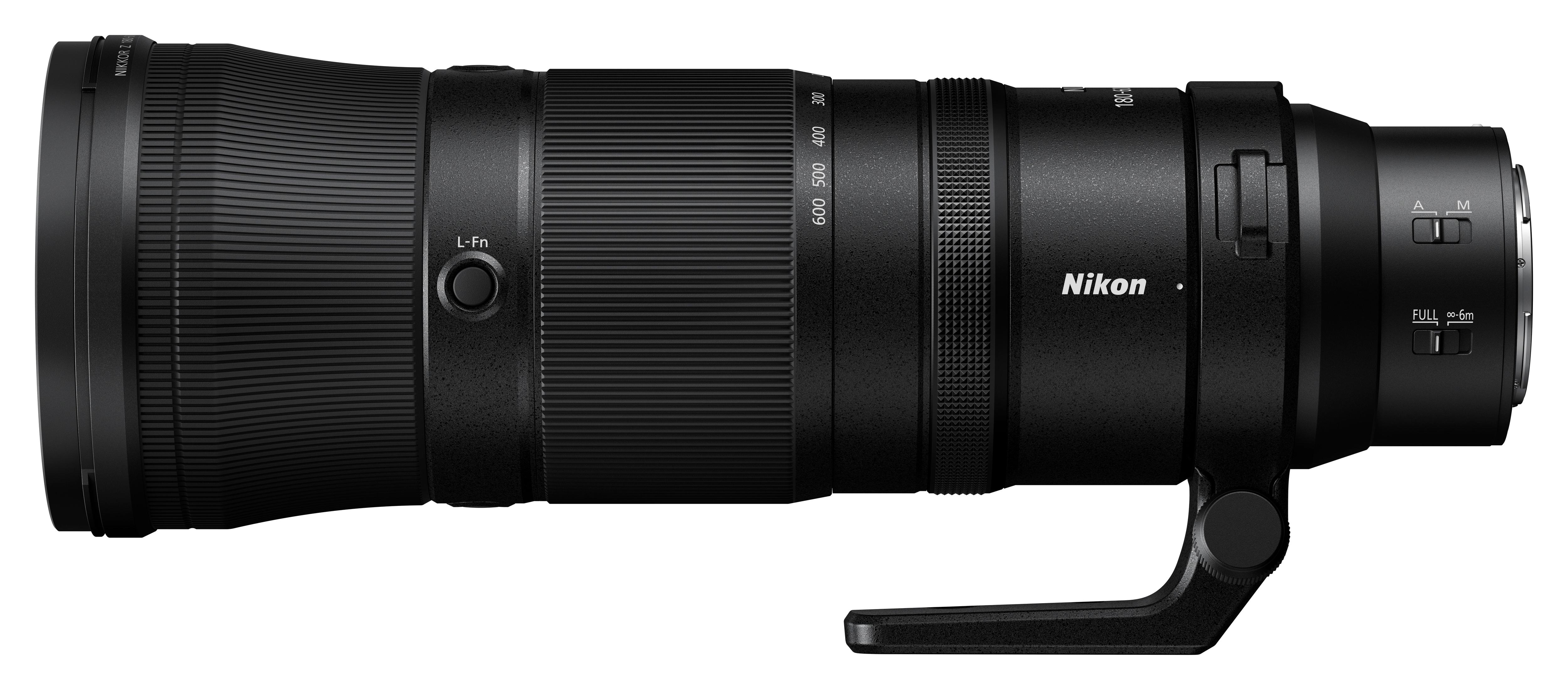 Obiettivo Nikon NIKKOR Z nero con pulsante L-Fn e impostazioni di messa a fuoco.