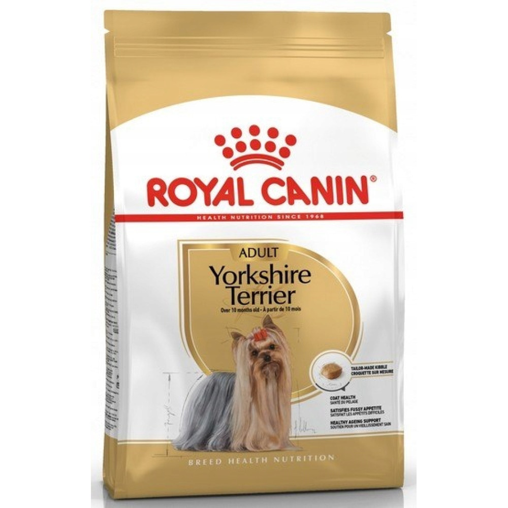 Torba karmy dla psów Royal Canin Yorkshire Terrier z psem.