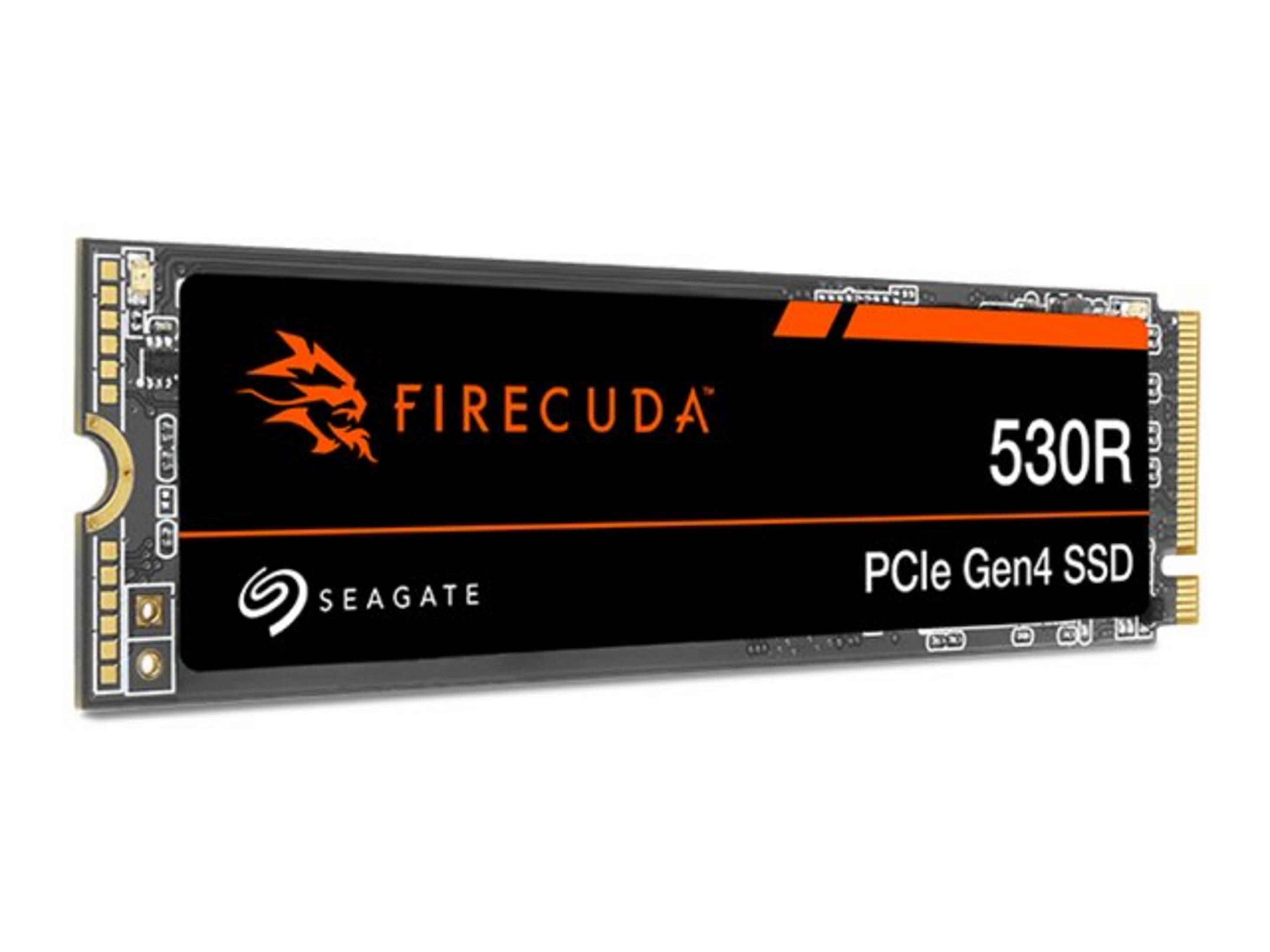 Dysk SSD Seagate FireCuda 530R M.2 NVMe z pomarańczowym logo i srebrnymi złączami.