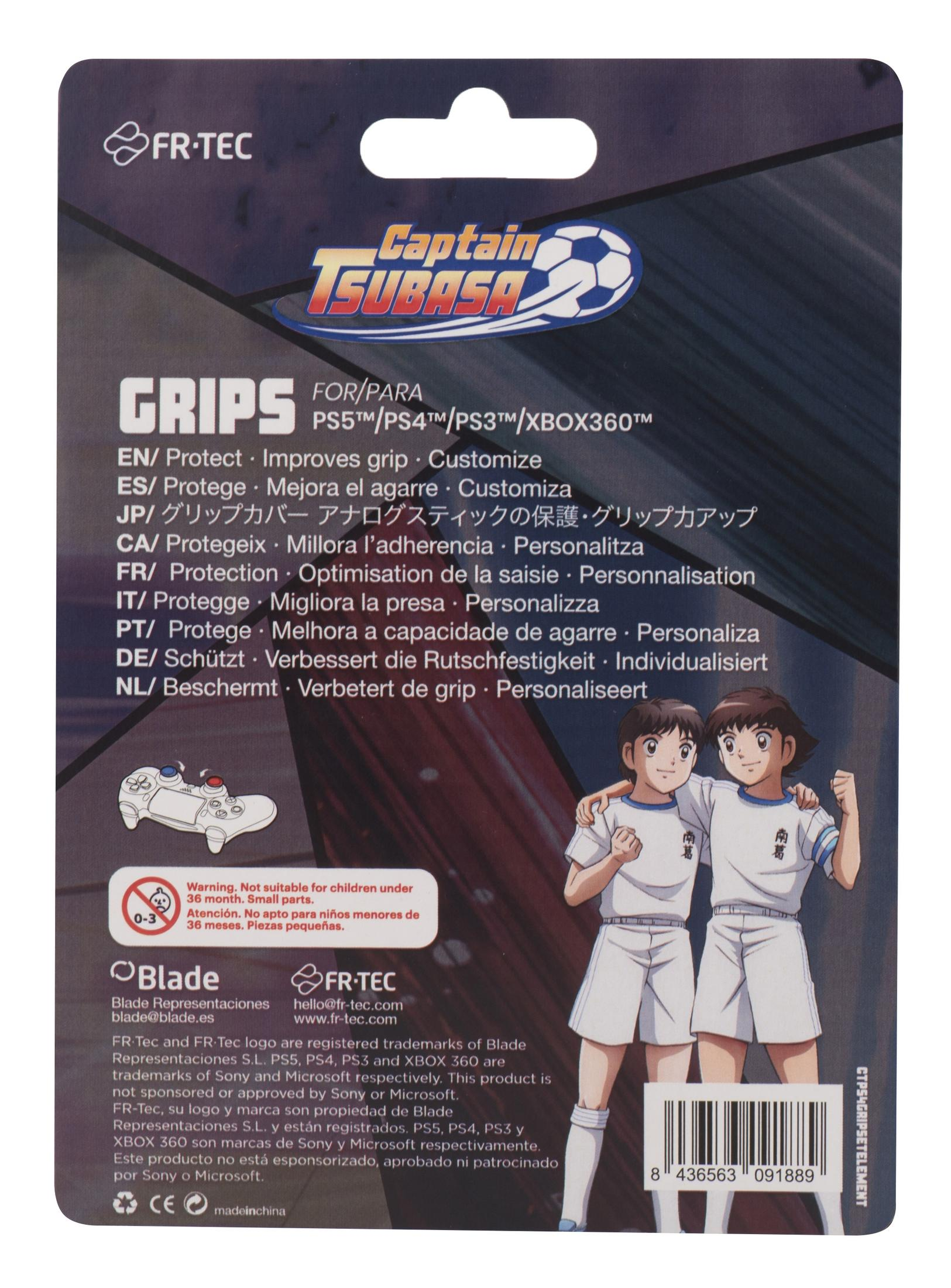 Confezione per impugnature Captain Tsubasa, con due ragazzi, un controller e testo.