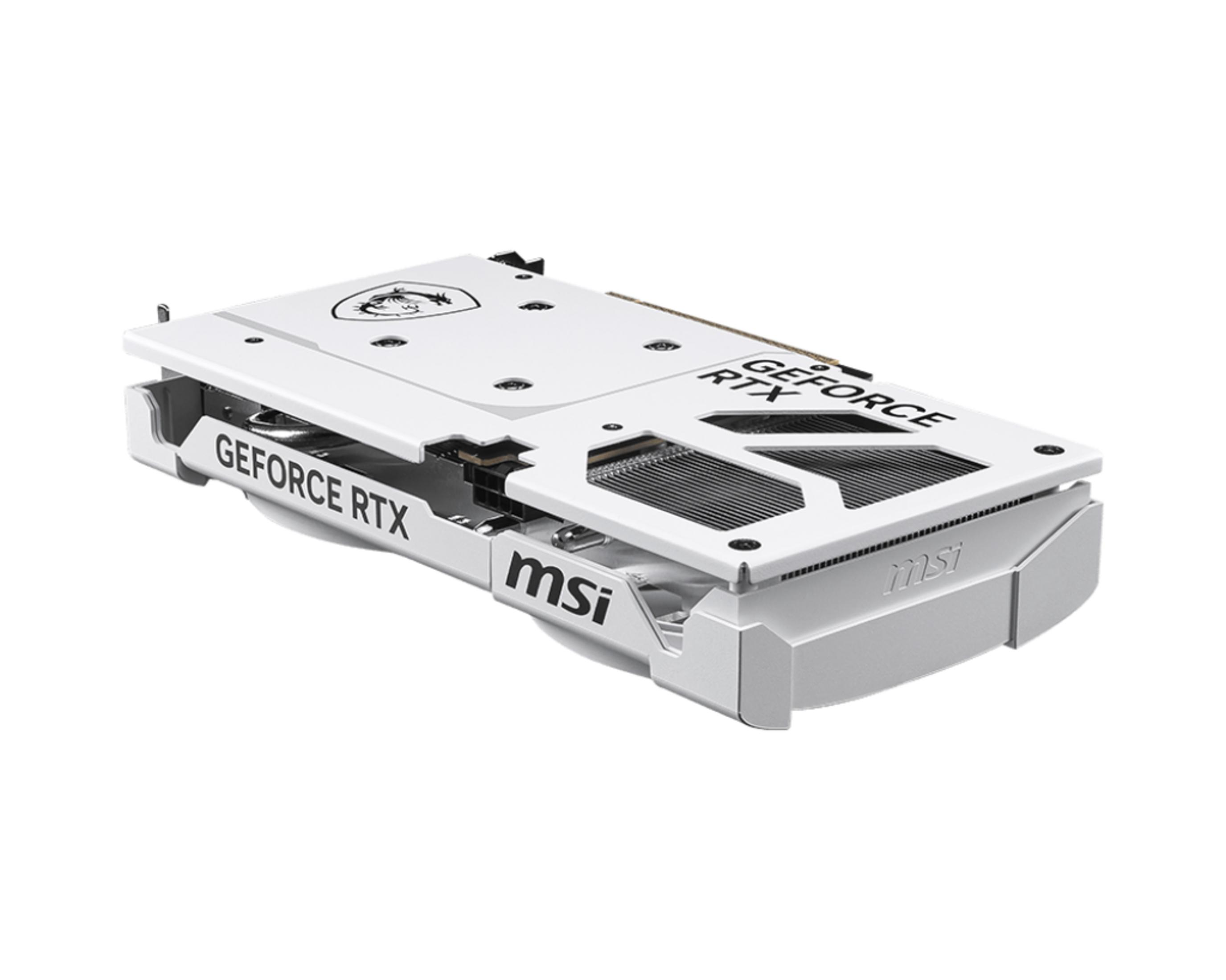 Beyaz zeminde beyaz MSI GeForce RTX grafik kartı.