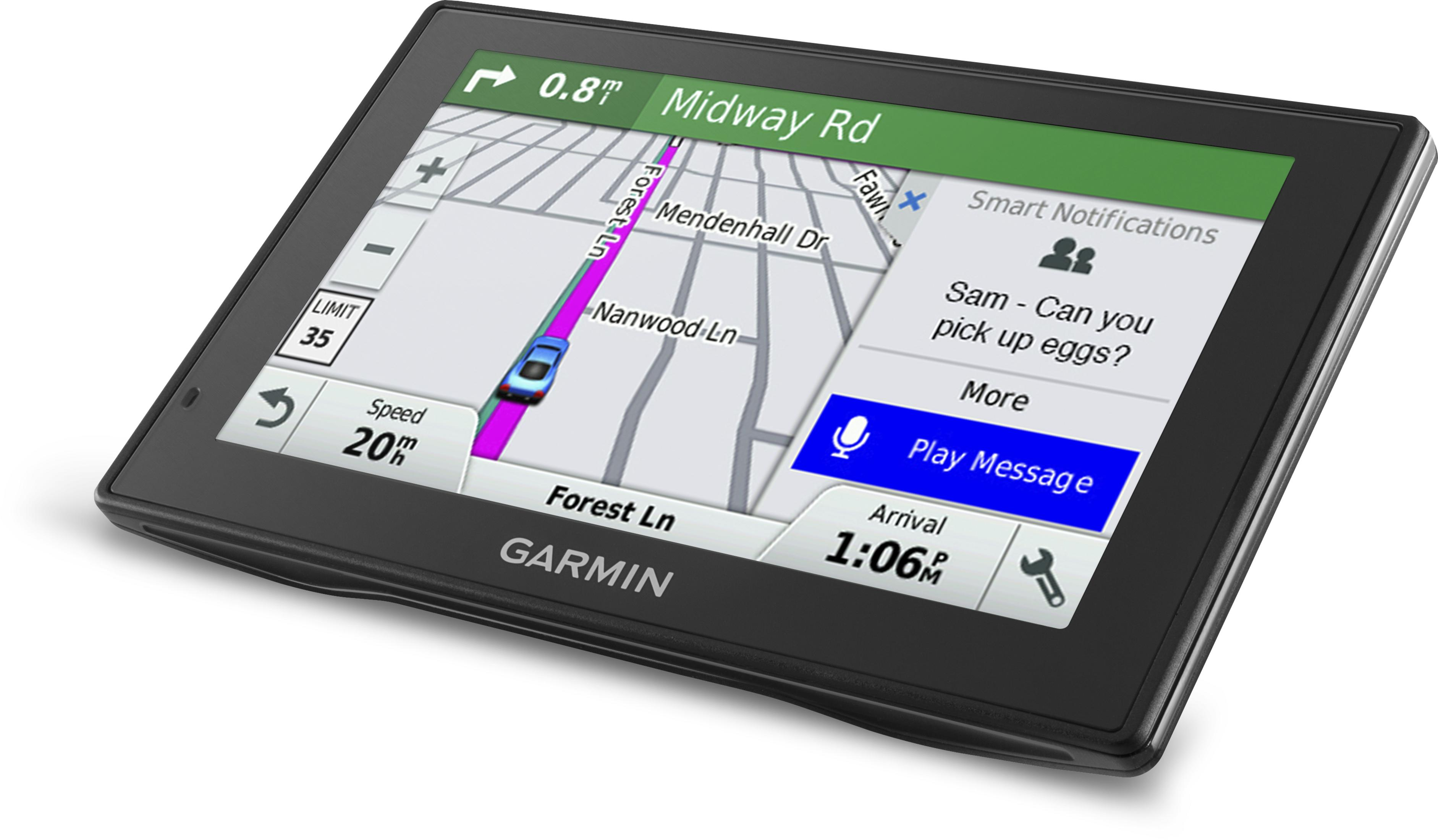 Nawigacja Garmin pokazuje mapę, wiadomość: 'Sam - Czy możesz odebrać jajka?'