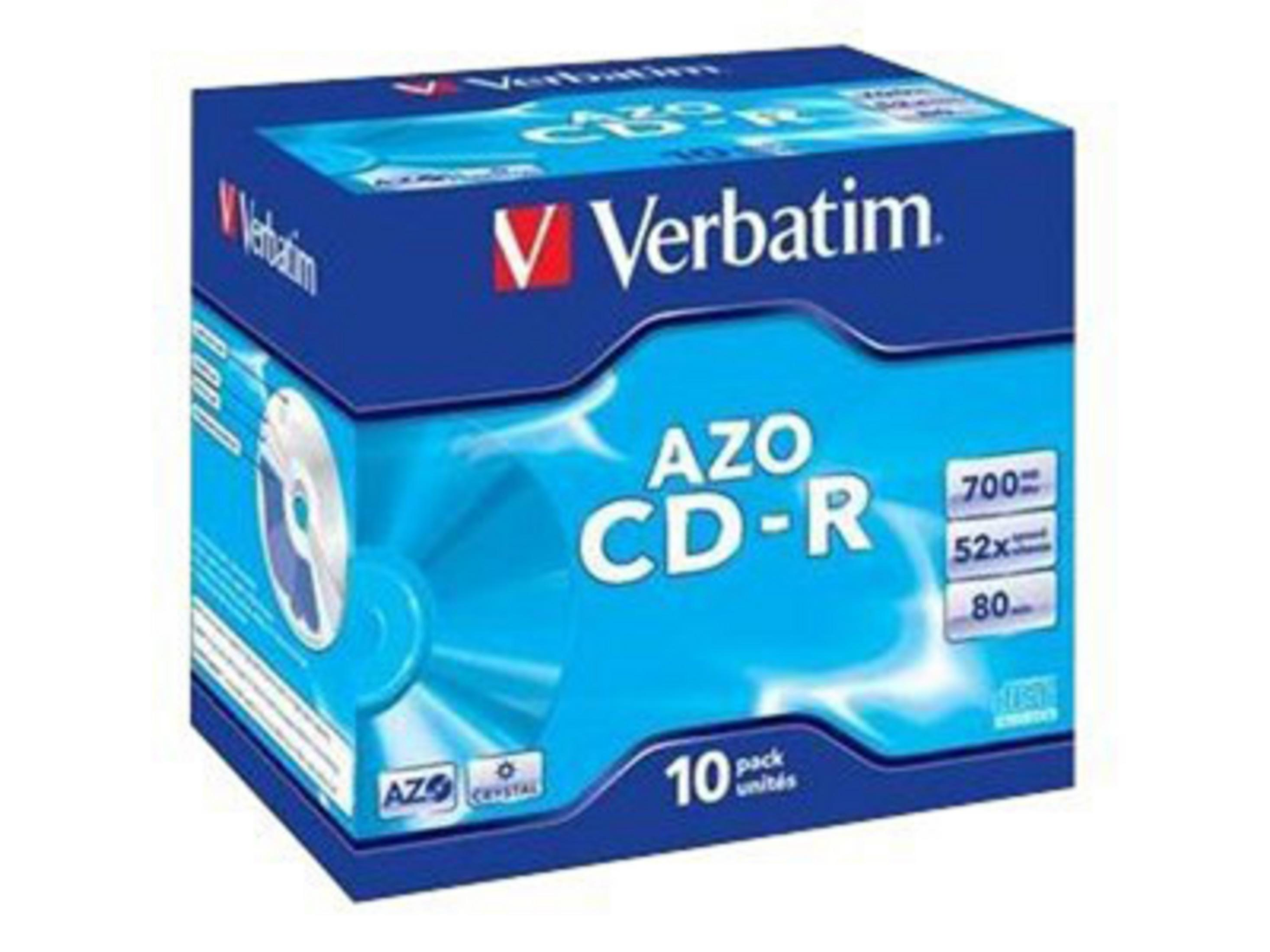 Verbatim AZO CD-R Opakowanie 10 sztuk, pojemność 700MB, prędkość 52x.