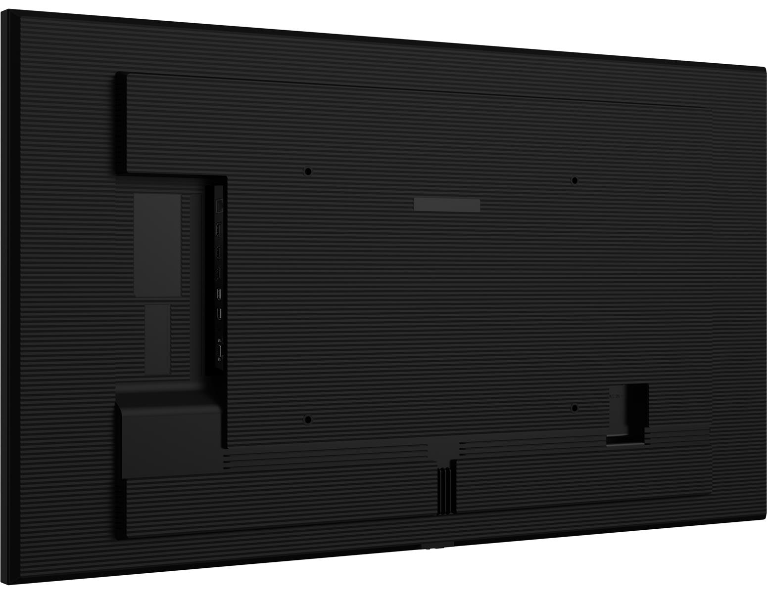 Back of a black TV with ports and ribbed texture.