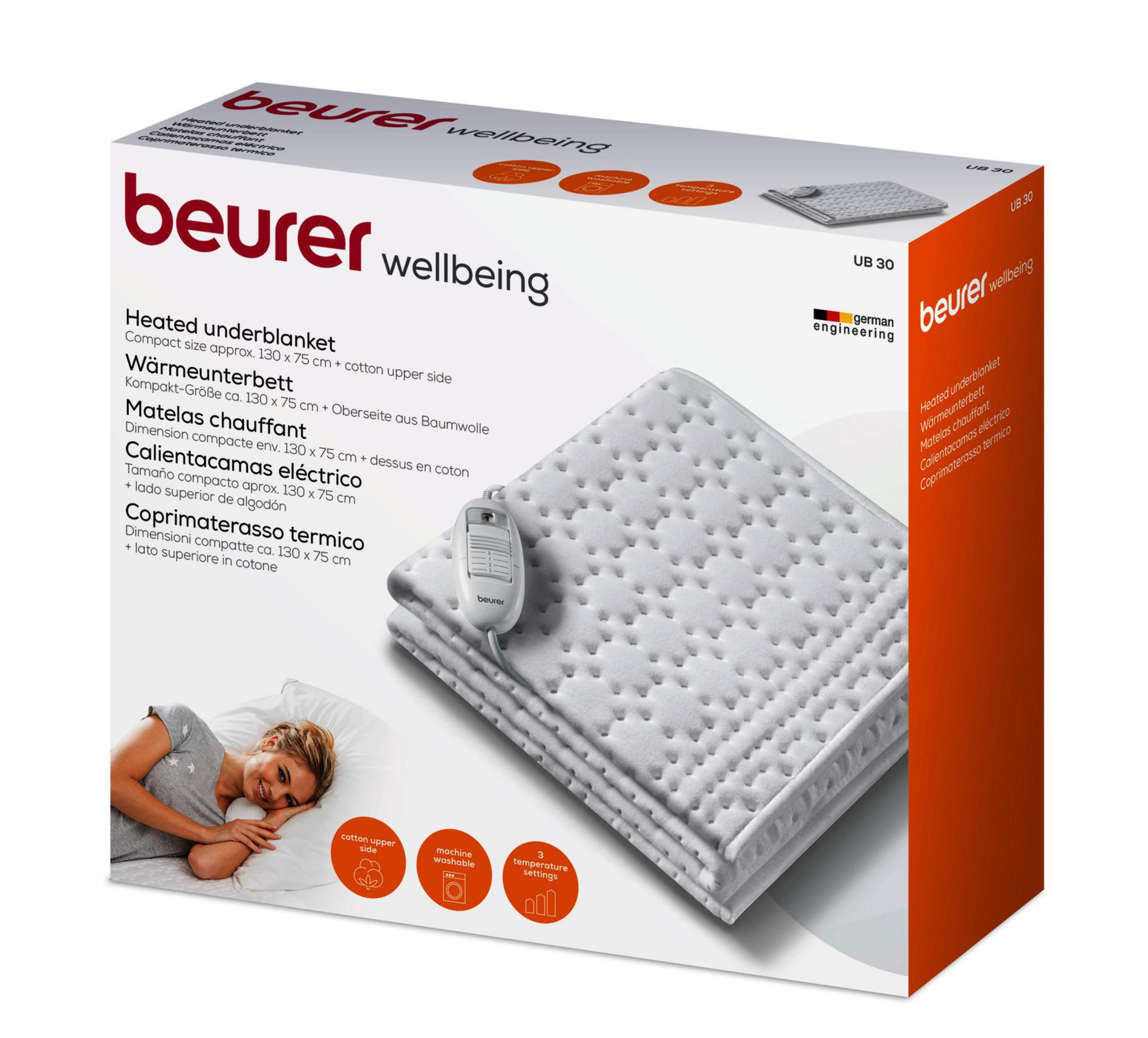 Beurer Heizunterbett UB 30, 130x75 cm, Baumwoll-Oberseite, maschinenwaschbar.