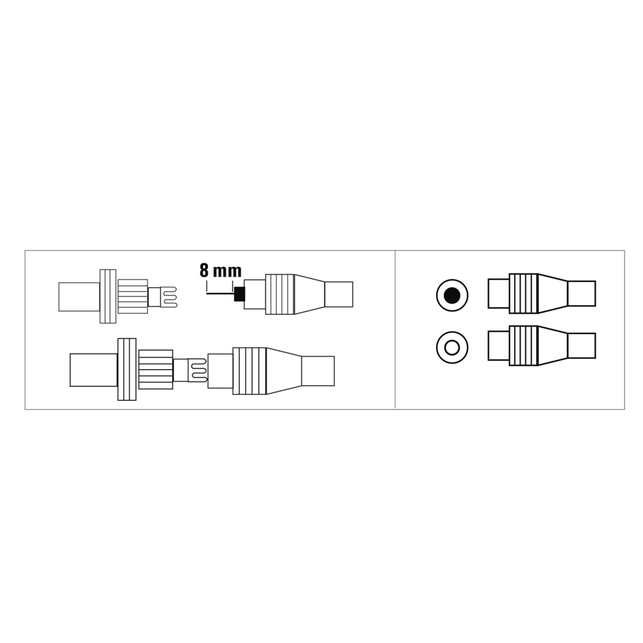 El diagrama muestra dos conectores de cable con marca de 8 mm.