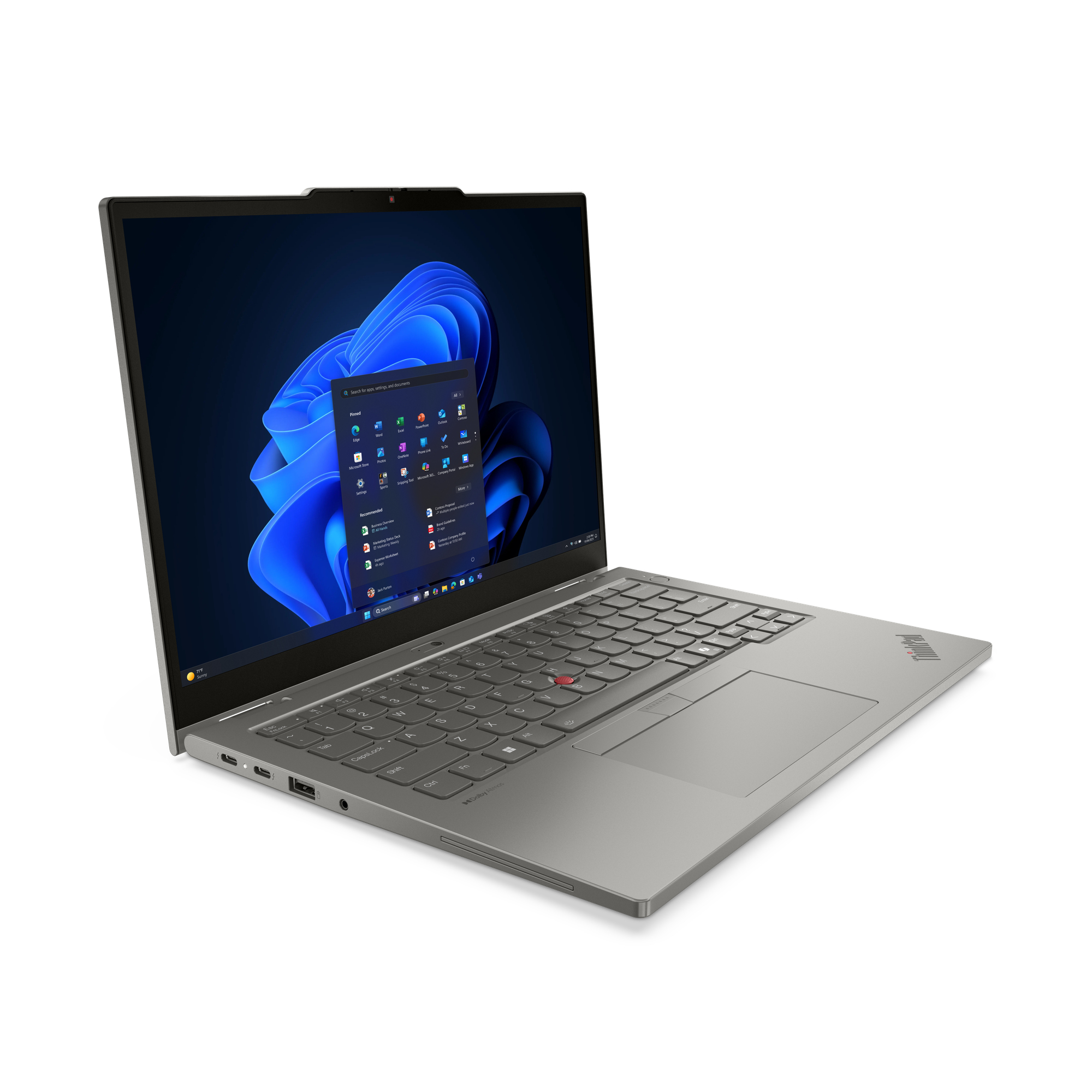 Ein geschlossener, grauer Laptop mit einem geöffneten Menü auf dem Bildschirm.
