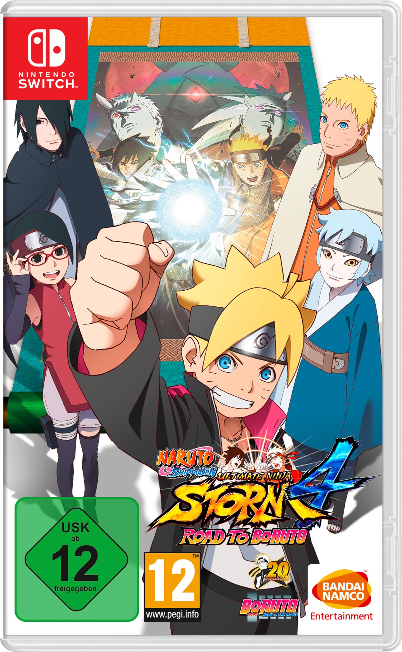 Copertina Naruto Shippuden Ultimate Ninja Storm 4 Nintendo Switch con personaggi, classificazione 12.