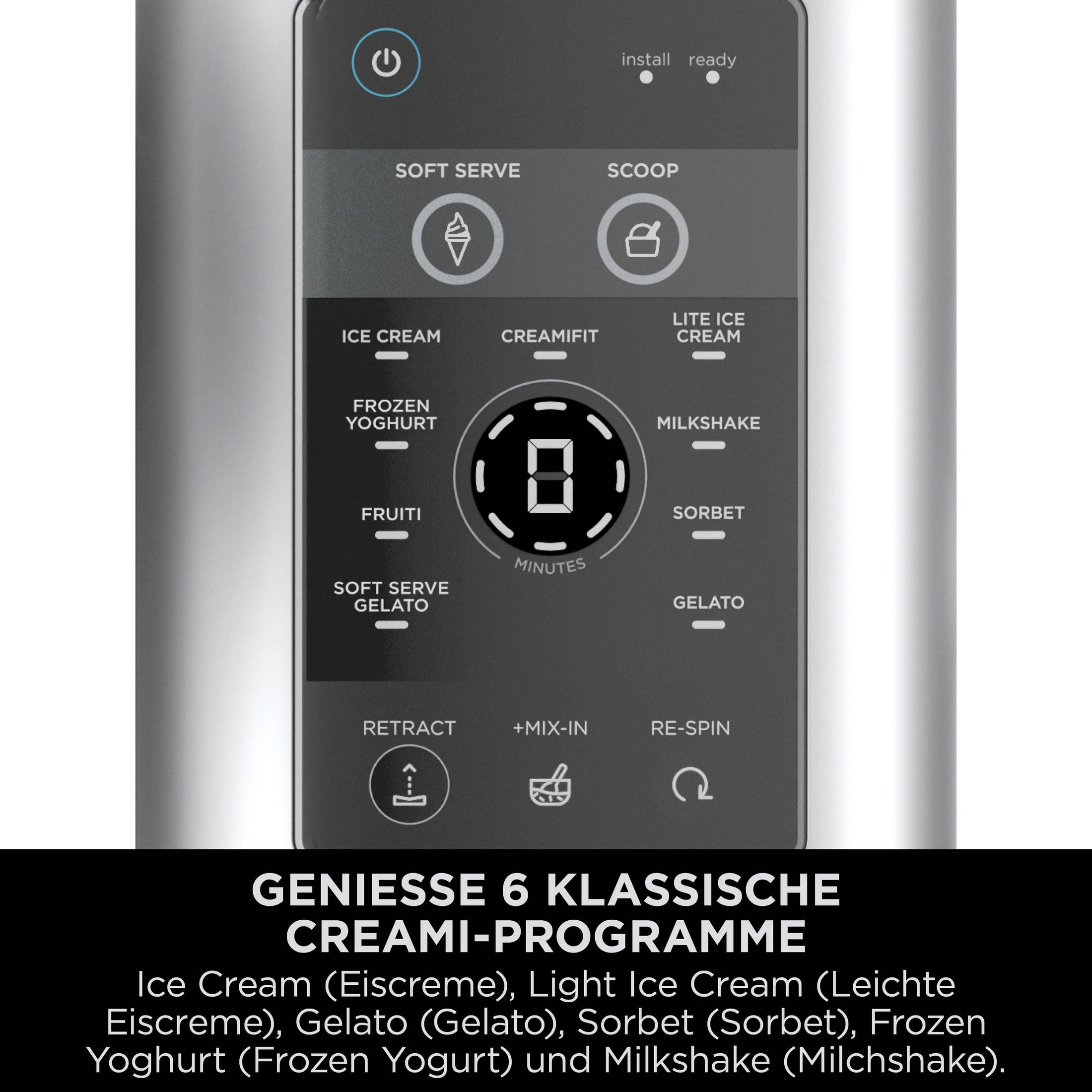Bedienfeld einer Eismaschine mit Programmauswahl und Timer.