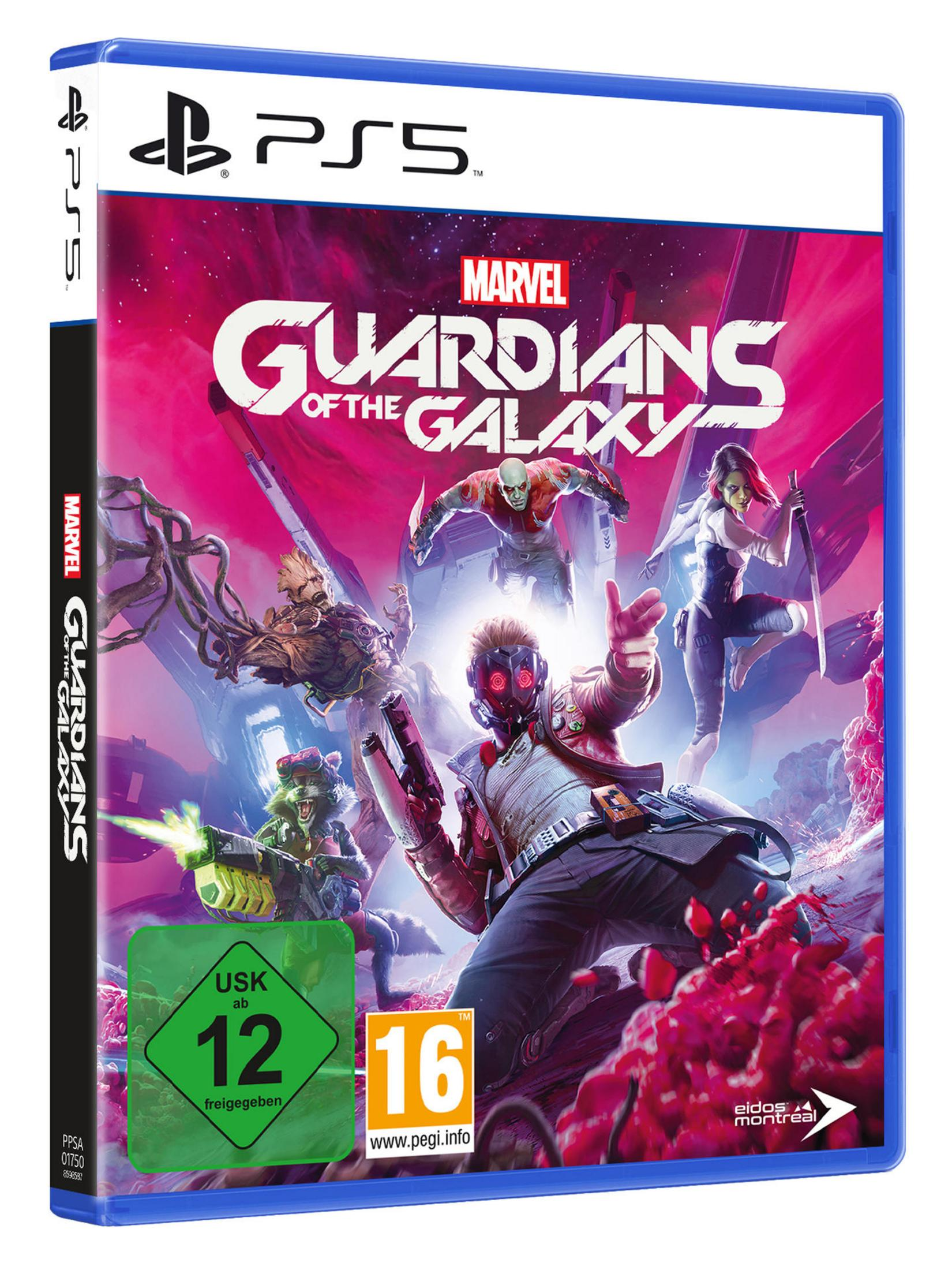 PS5-Spielhülle: Guardians of the Galaxy mit Charakteren vor Weltraumhintergrund.
