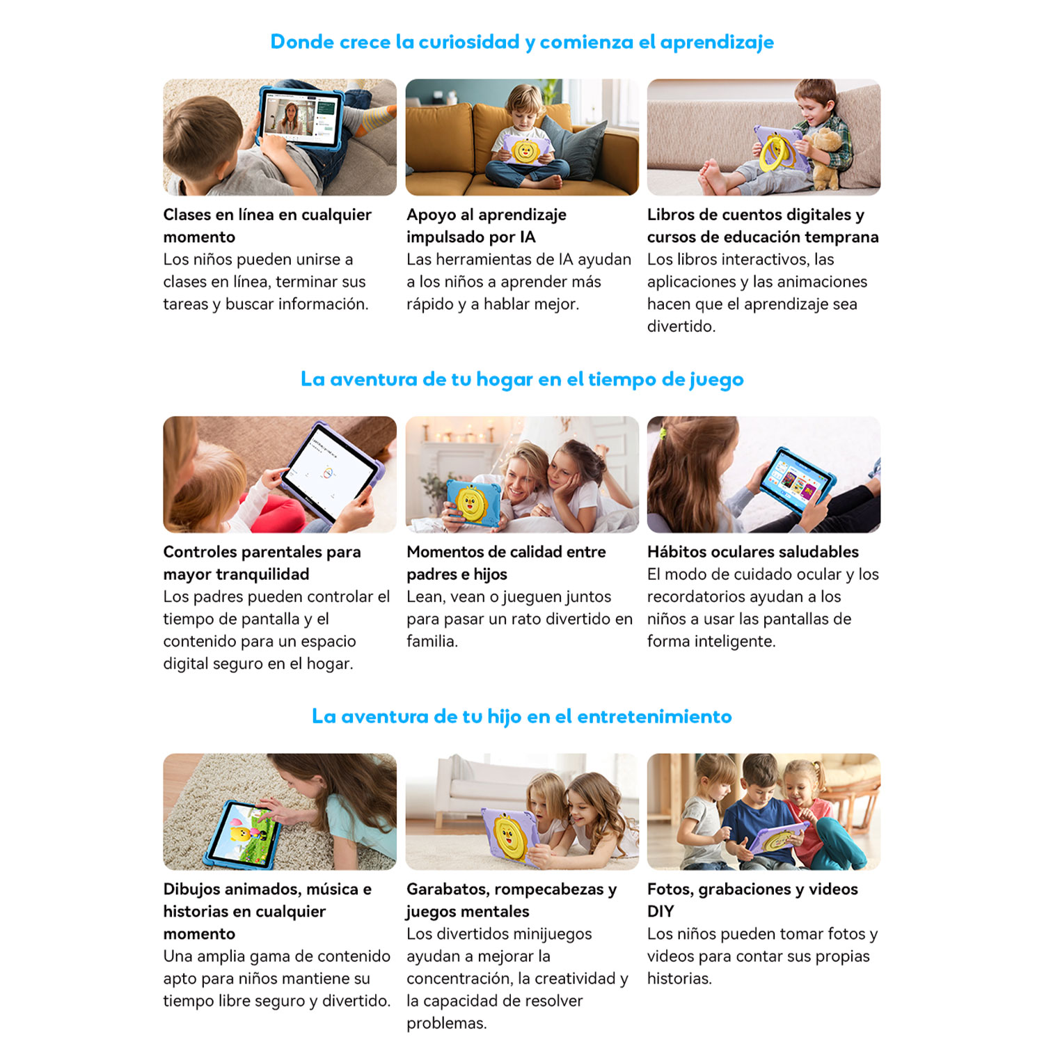 Los niños aprenden en línea, juegan, leen cuentos y crean proyectos DIY.
