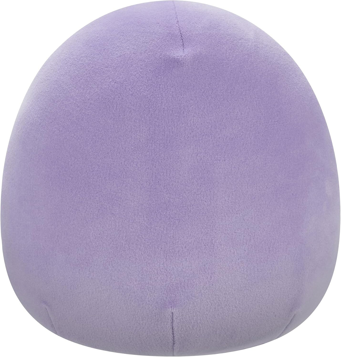 Ein flauschiges, lavendelfarbenes Kissen mit einer runden Form und sichtbaren Nähten.