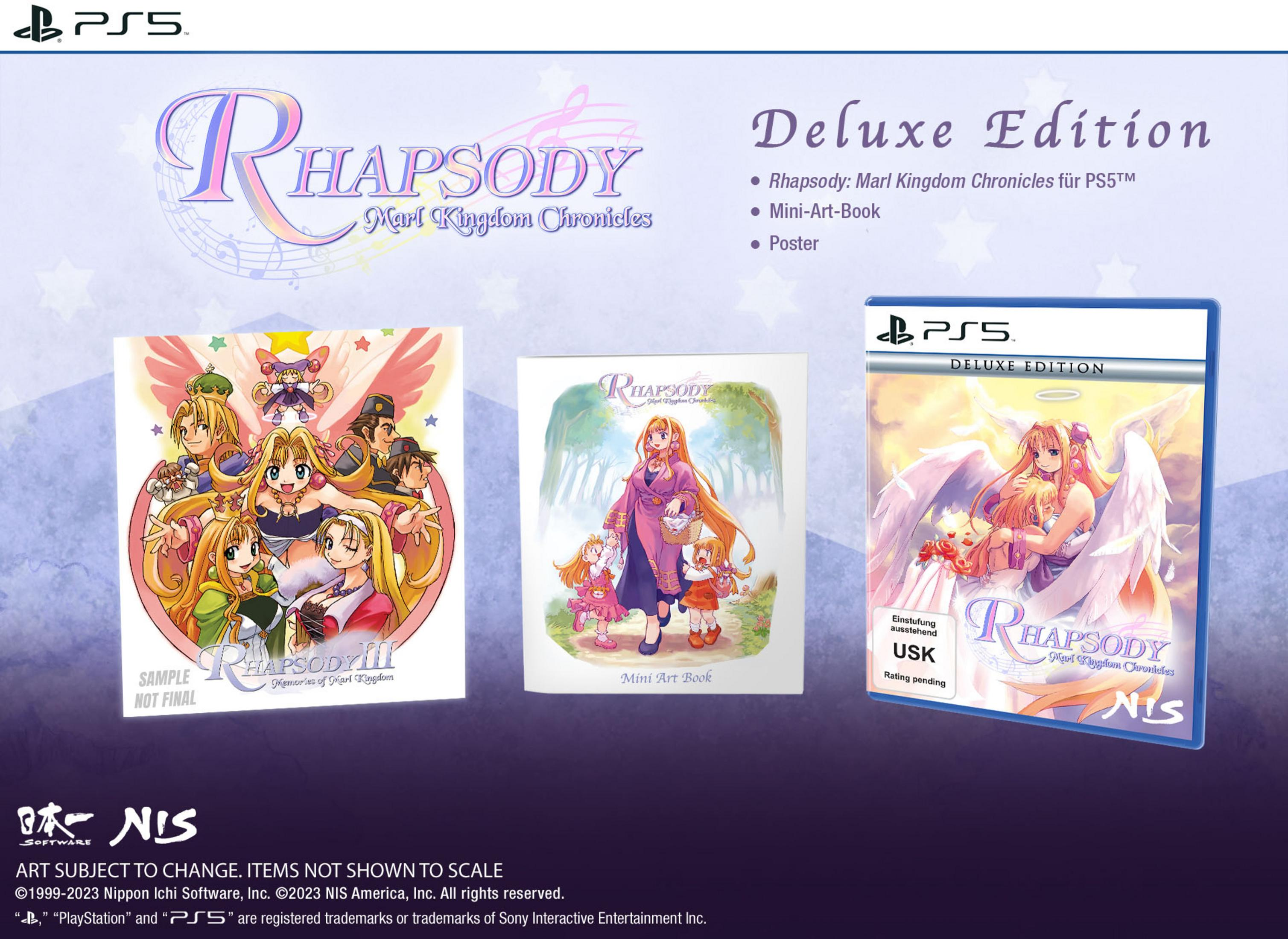PS5 Deluxe Edition von Rhapsody: Marl Kingdom Chronicles mit Artbook & Poster.