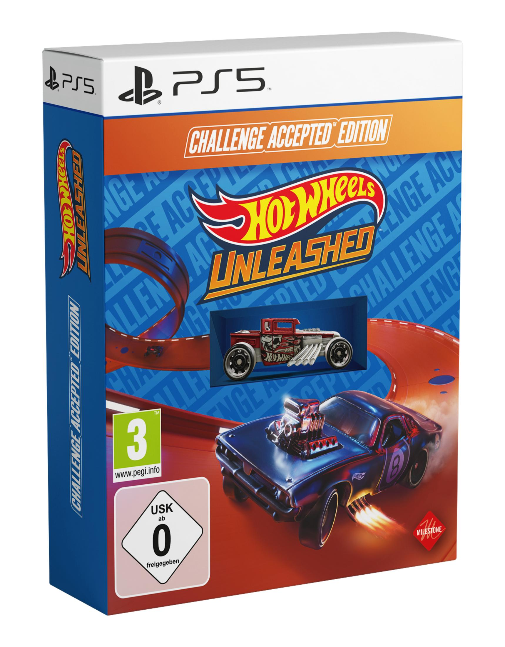 Hot Wheels Unleashed PS5 Spielbox mit Rennwagen-Motiv und PEGI-Logo.