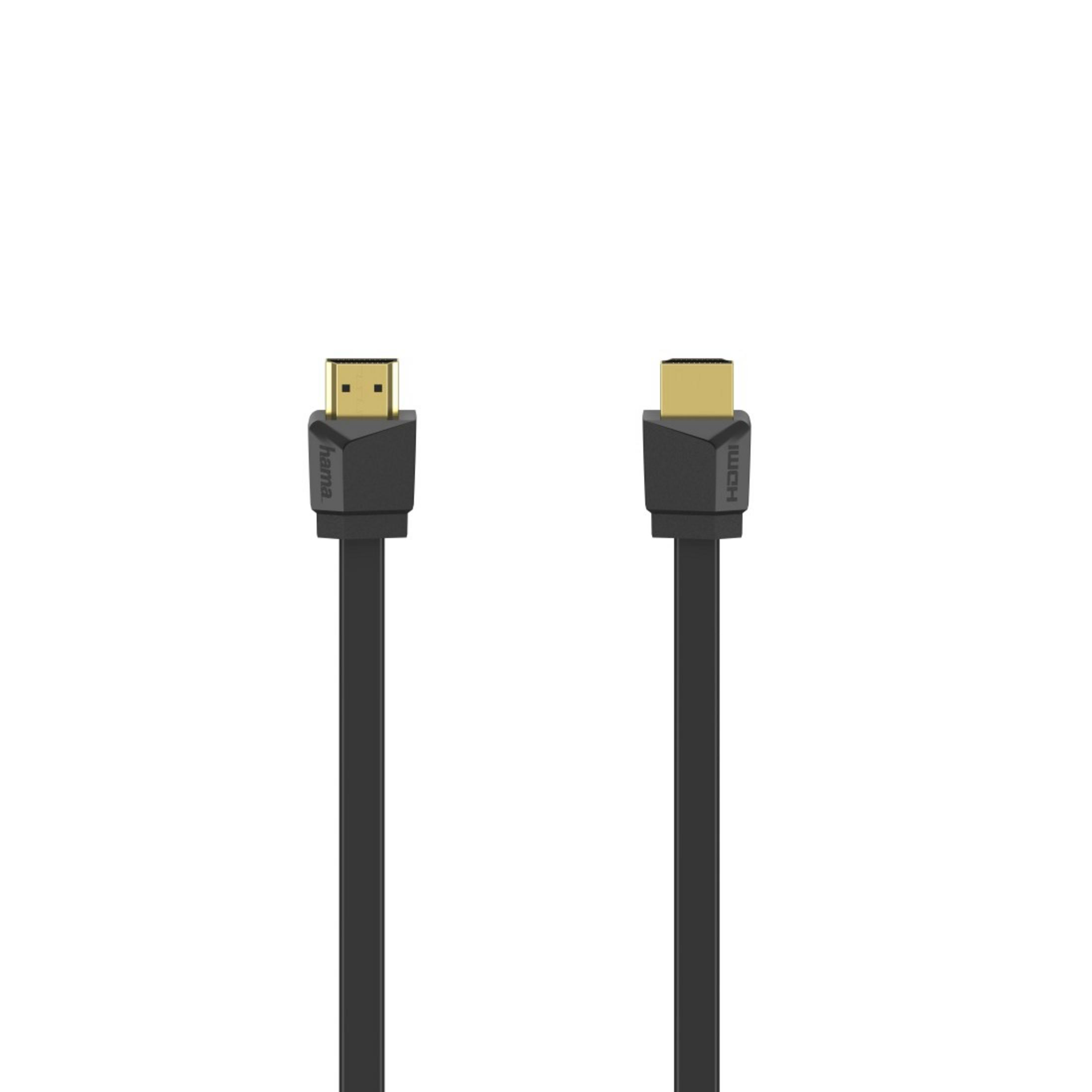 Dwa czarne kable HDMI ze złotymi złączami na białym tle.
