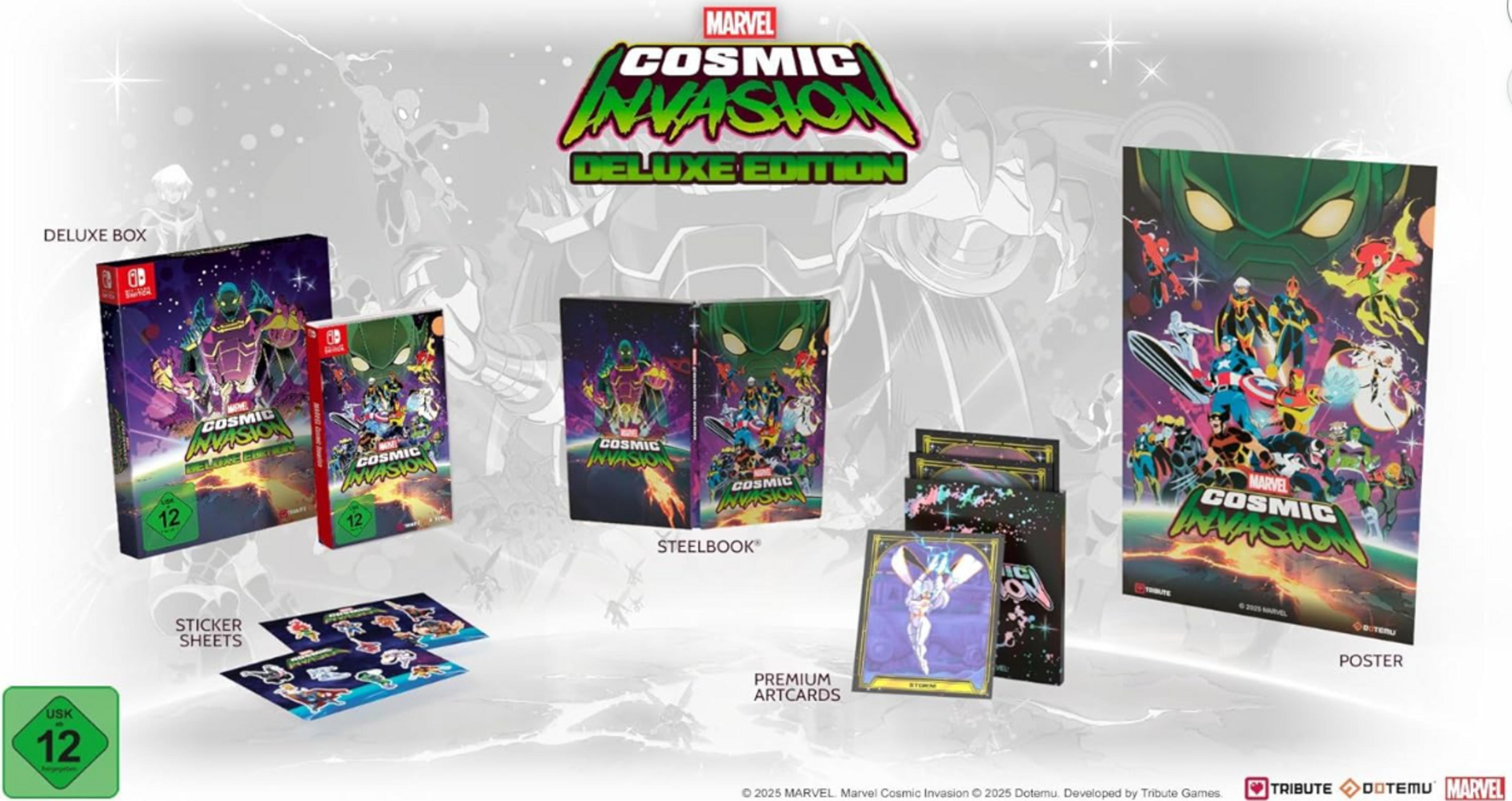 Marvel Cosmic Invasion Deluxe Edition con gioco, steelbook, artcards, adesivi e poster.