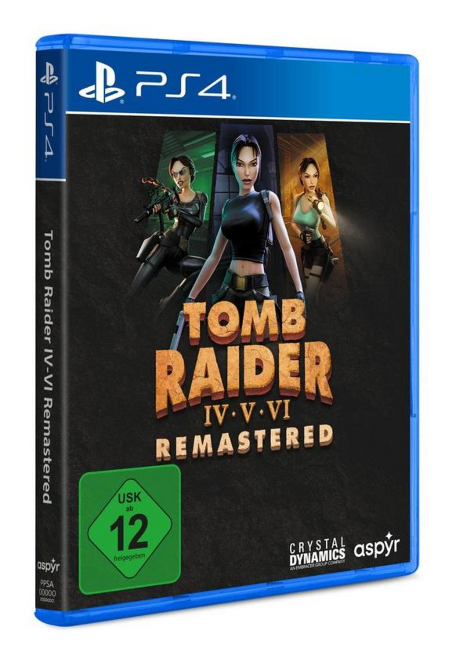 PlayStation 4 Spielhülle: Tomb Raider IV-VI Remastered mit Lara Croft.