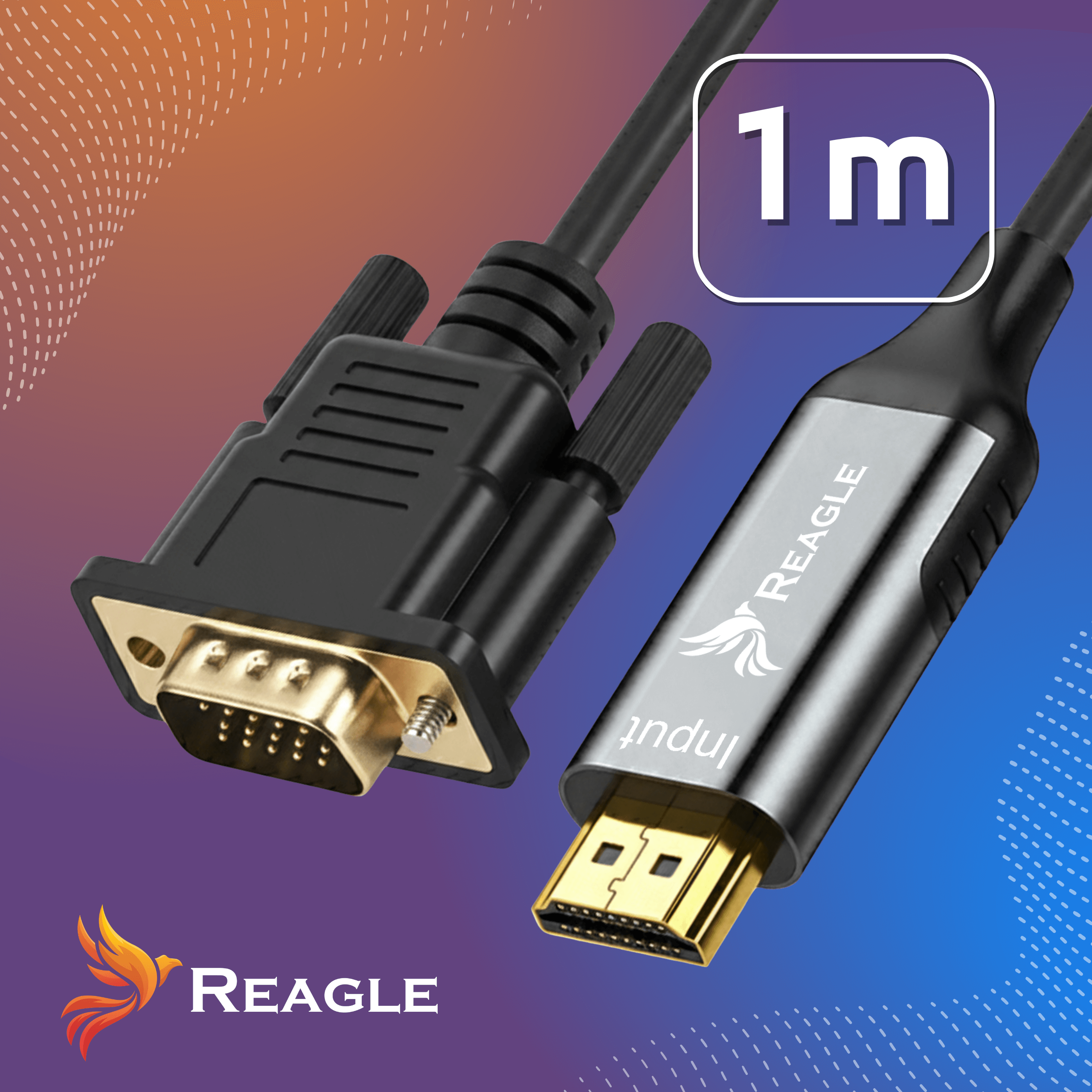 Czarny kabel adapter HDMI do VGA z oznaczeniem 1m.