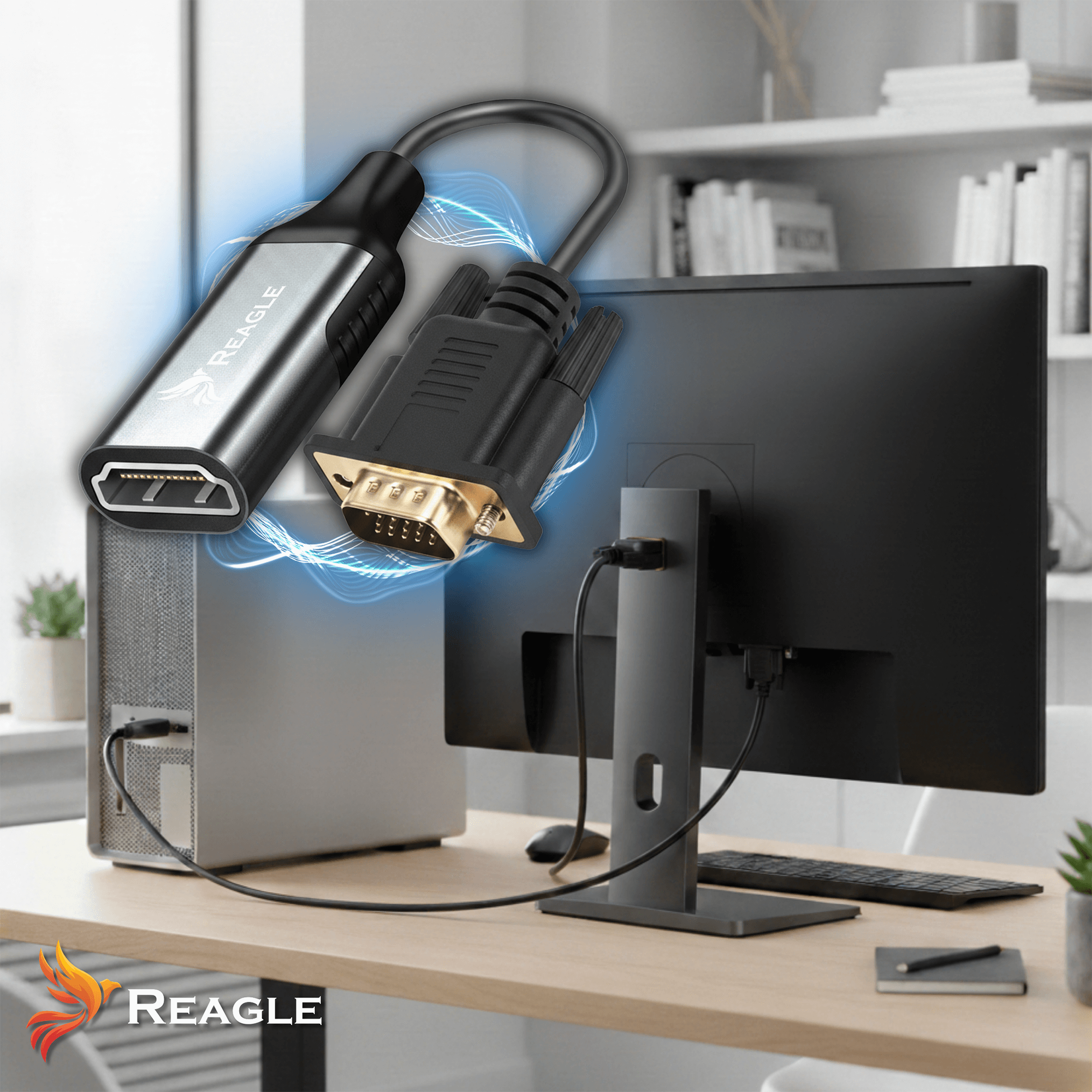 Kabel przejściowy HDMI na VGA łączy komputer z monitorem.