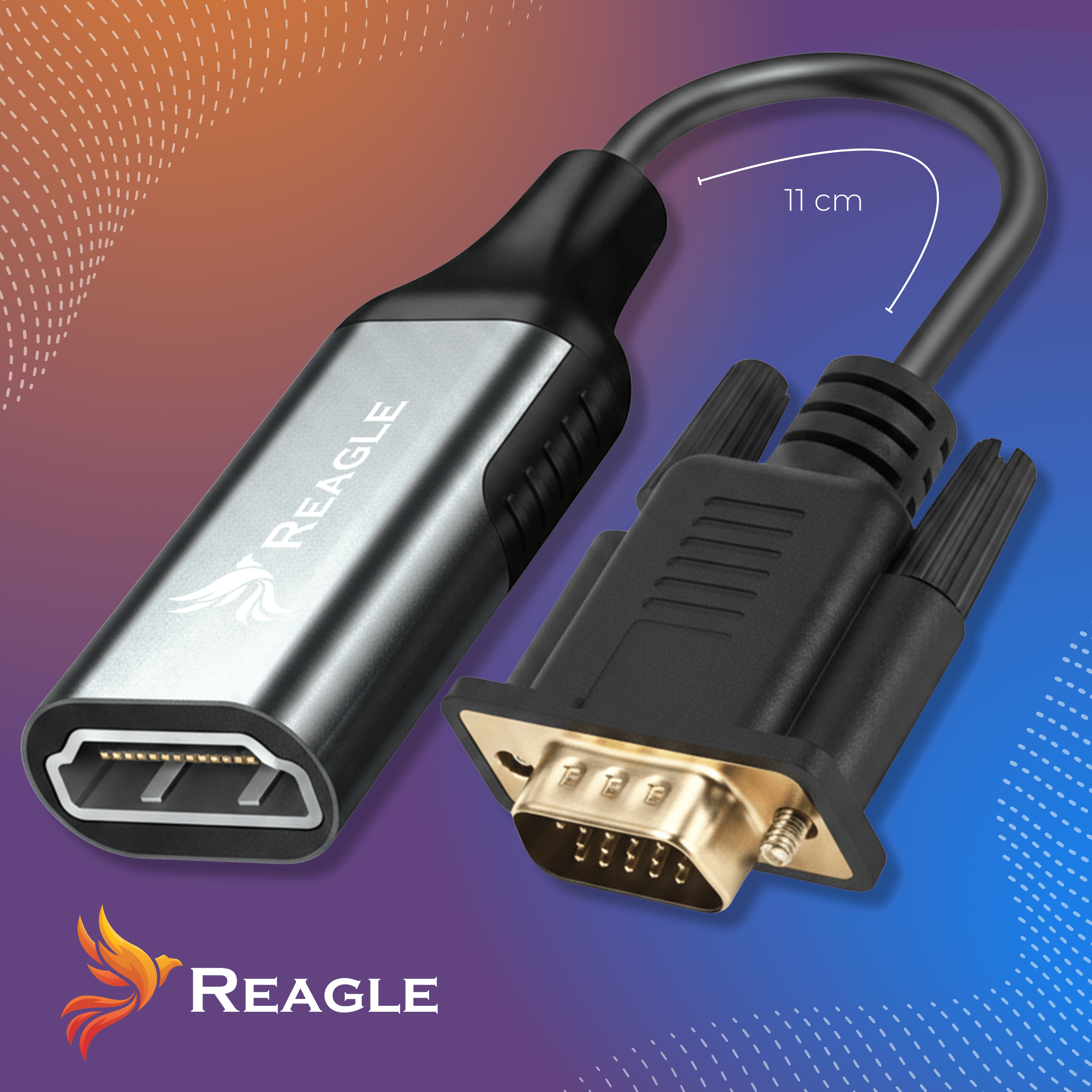 Kabel przejściowy Reagle ze złączami DisplayPort i VGA.