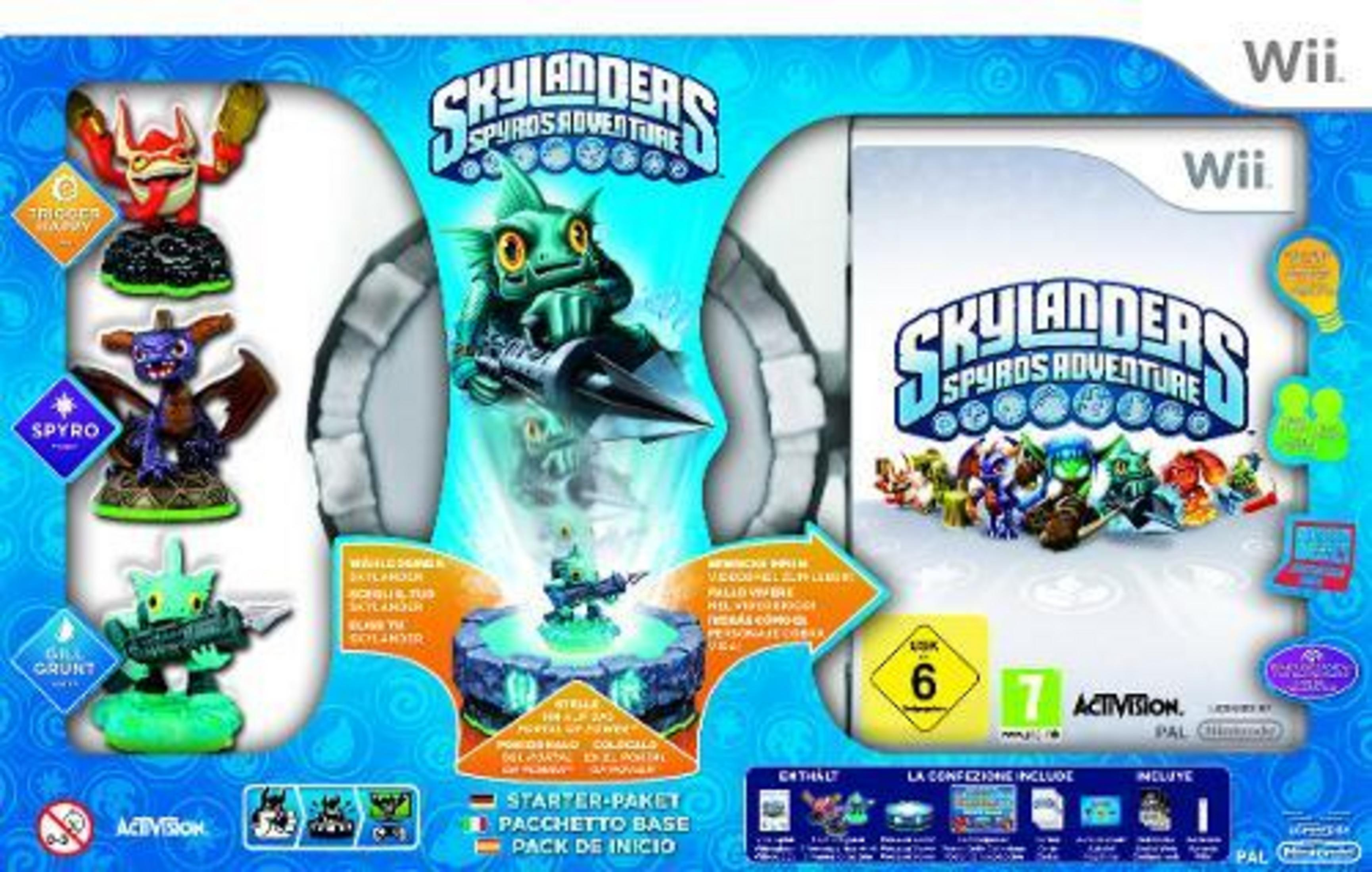 Skylanders Spyro's Adventure Wii Starter-Paket mit Figuren und Spielehülle.