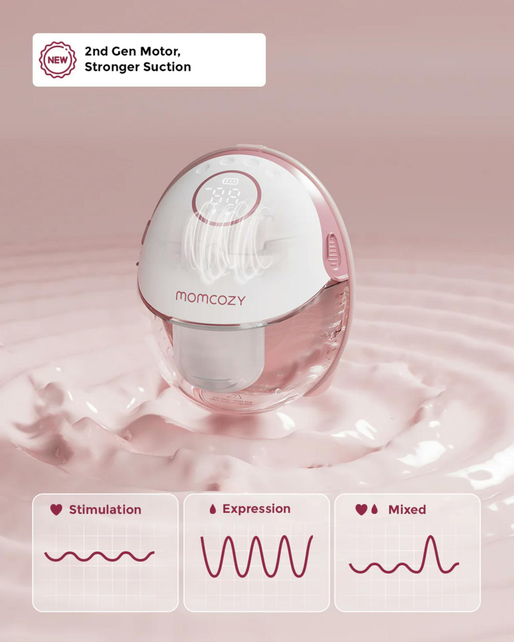 Un motore per tiralatte rosa e bianco con un nuovo display e tre modalità.