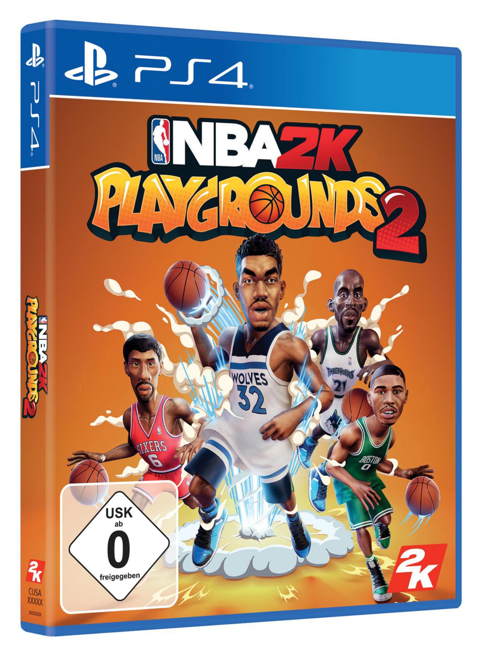 NBA 2K Playgrounds 2 PS4 Spielcover mit Basketballspielern in Aktion.