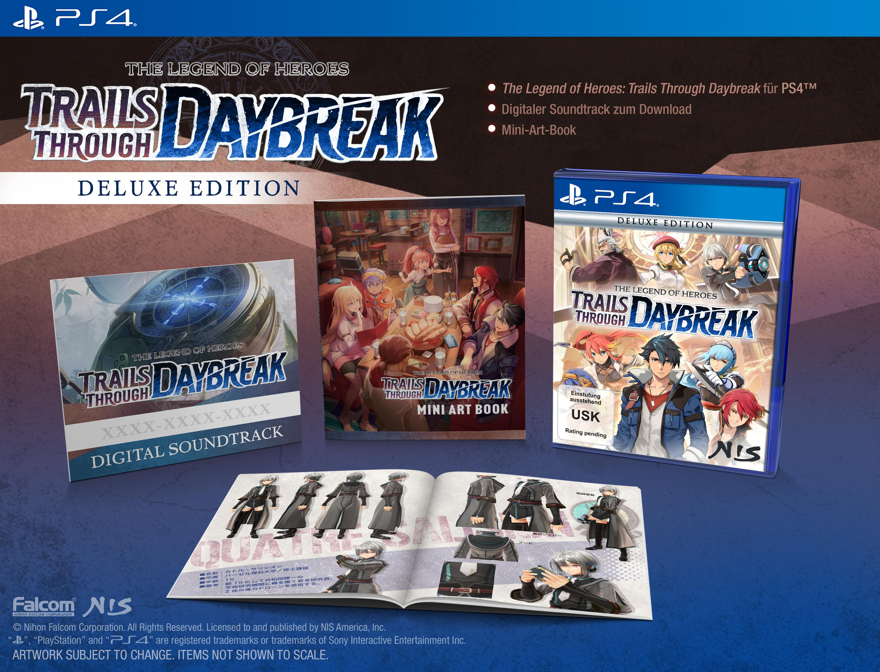PS4 Spiel "Trails Through Daybreak Deluxe Edition" mit Artbook und Soundtrack.