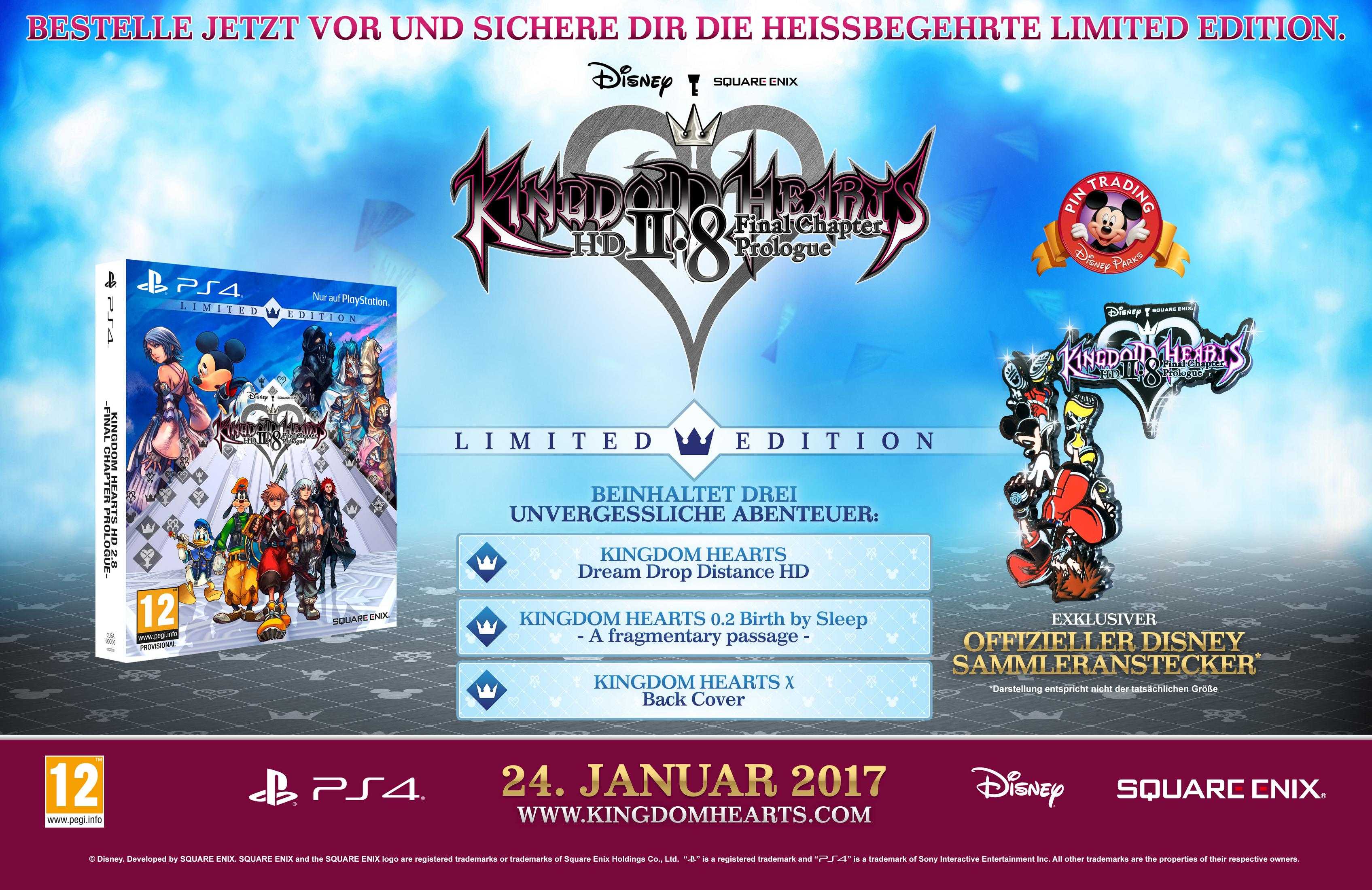 Kingdom Hearts HD 2.8 Limited Edition PS4 Spiel mit Charakteren, Mickey und Sammleranhänger.