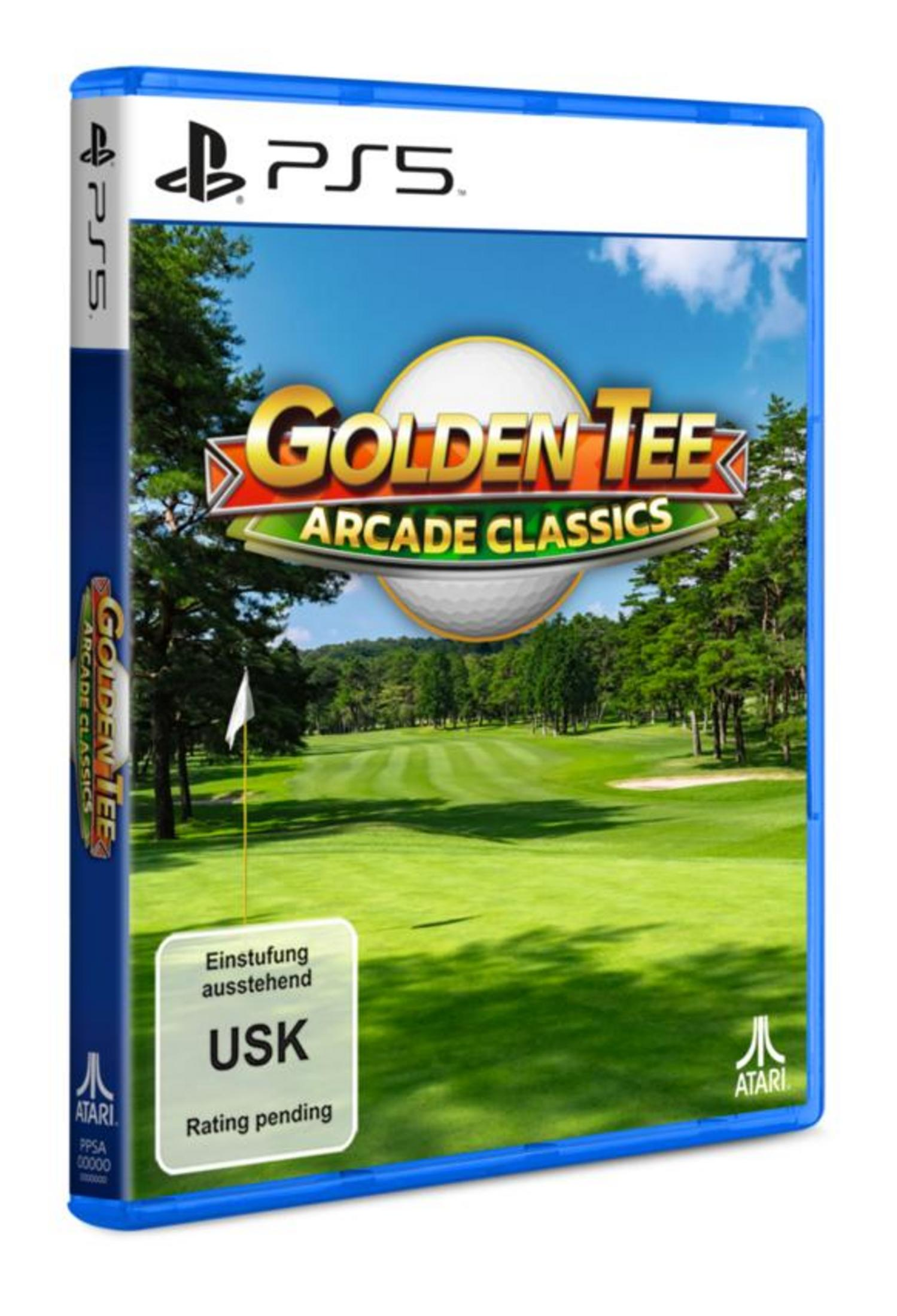 Jeu PS5 "Golden Tee Arcade Classics" avec scène de golf et classification USK.