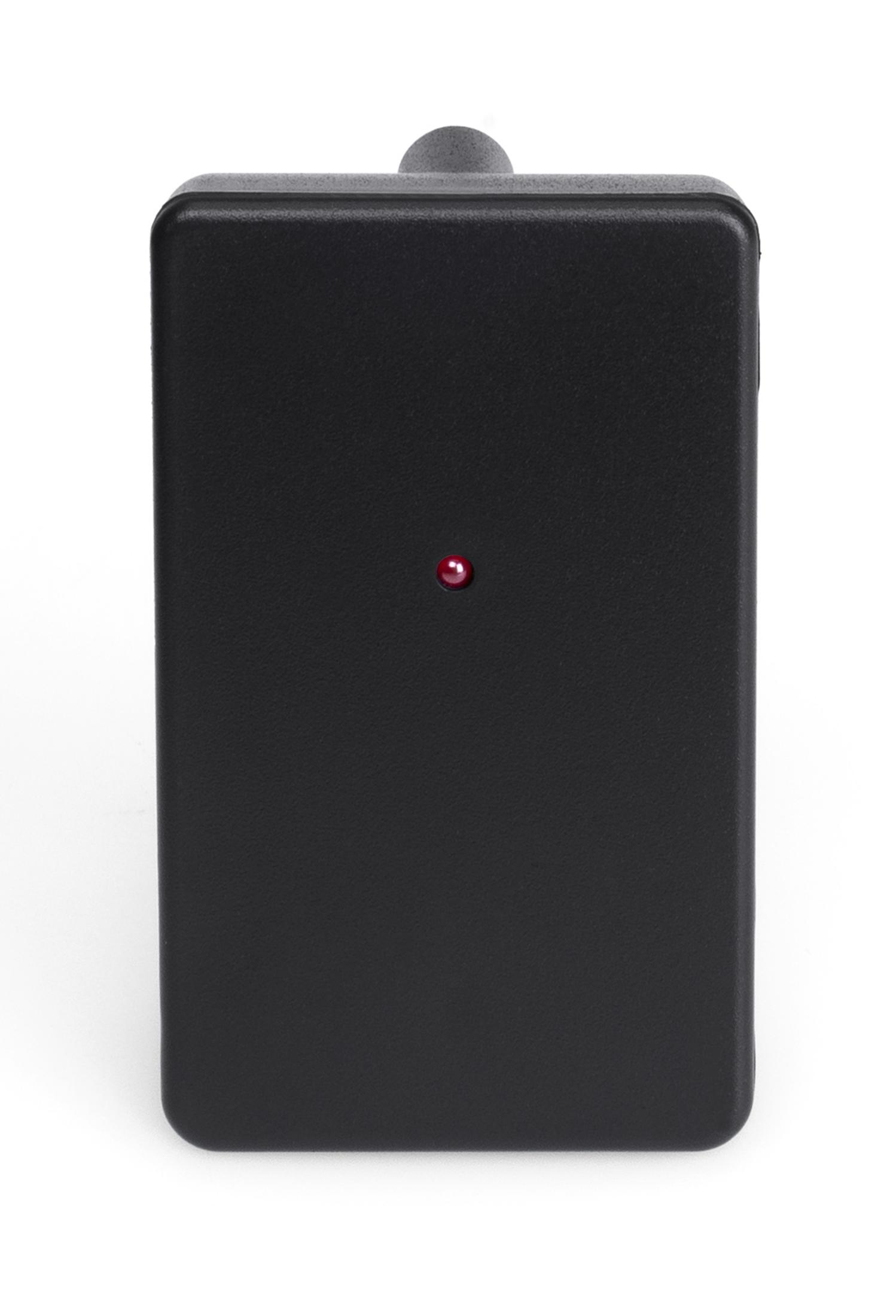 Rettangolo nero con lucina rossa e pulsante, su sfondo bianco.