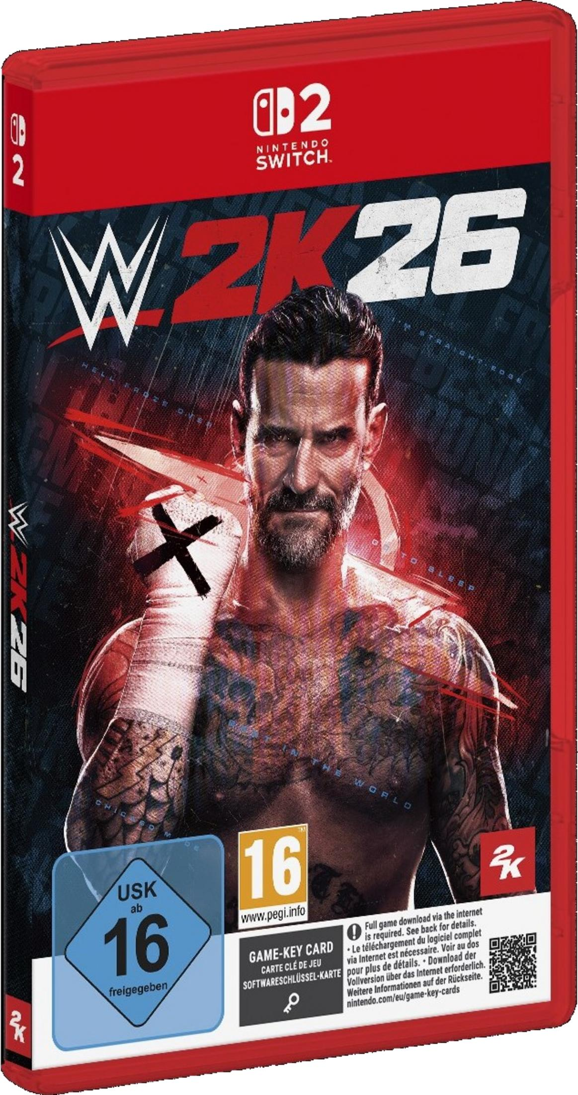 Pudełko Nintendo Switch WWE 2K26 z CM Punkiem i kategorią wiekową 16.