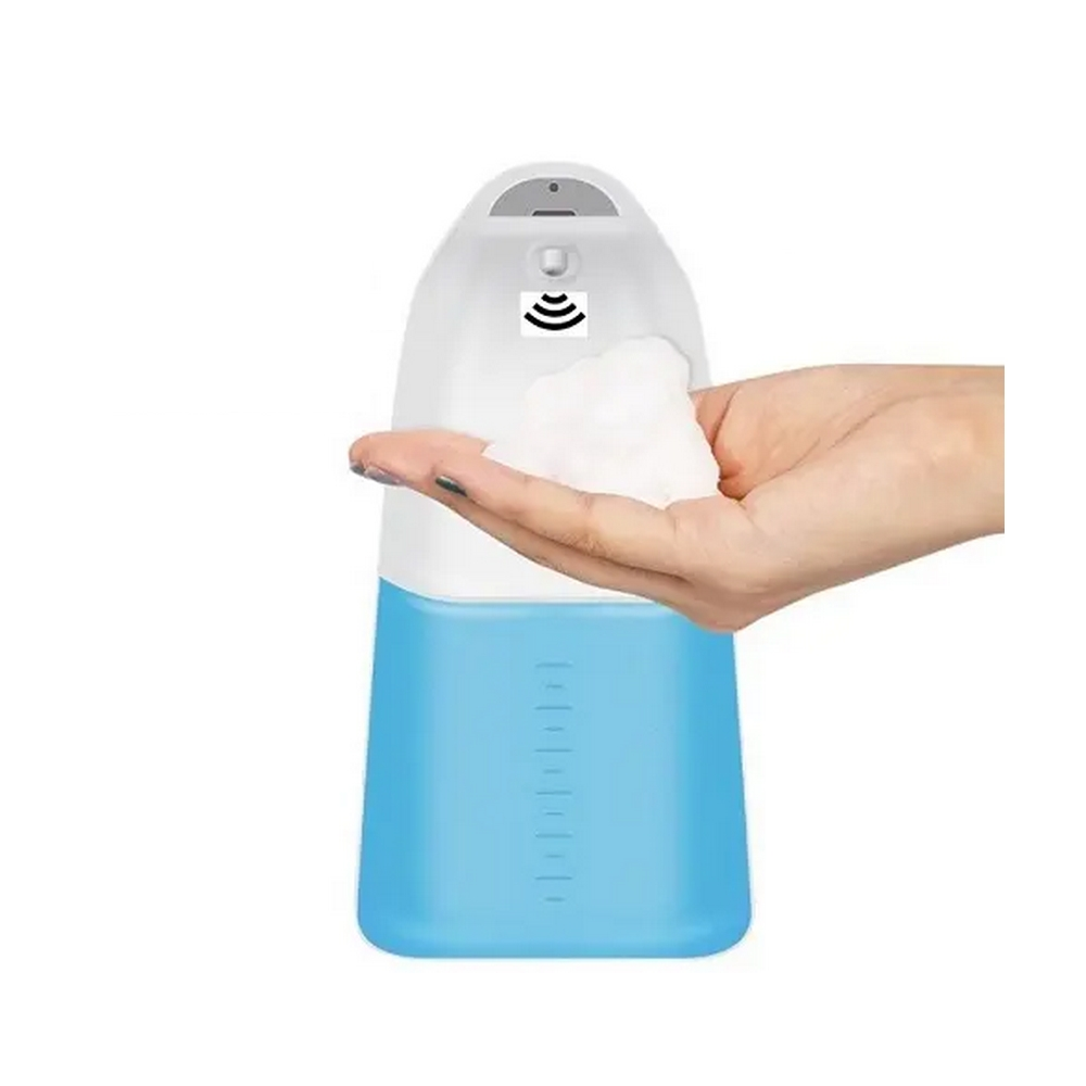Dispenser automatico di sapone con schiuma e mano.