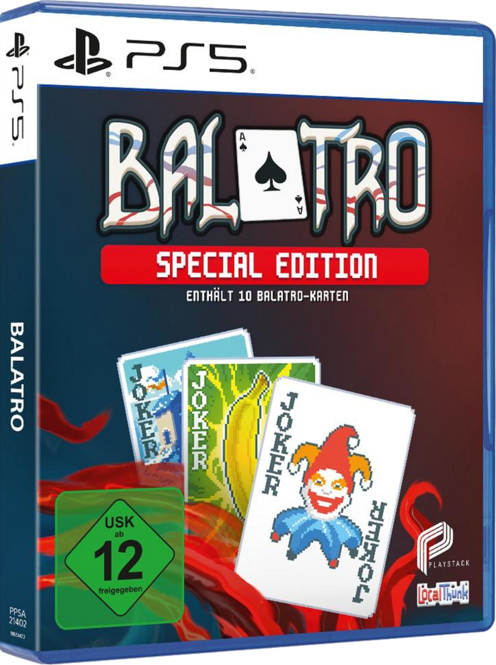 Boîte du jeu Balatro PS5 Édition Spéciale avec cartes Joker et sceau USK.