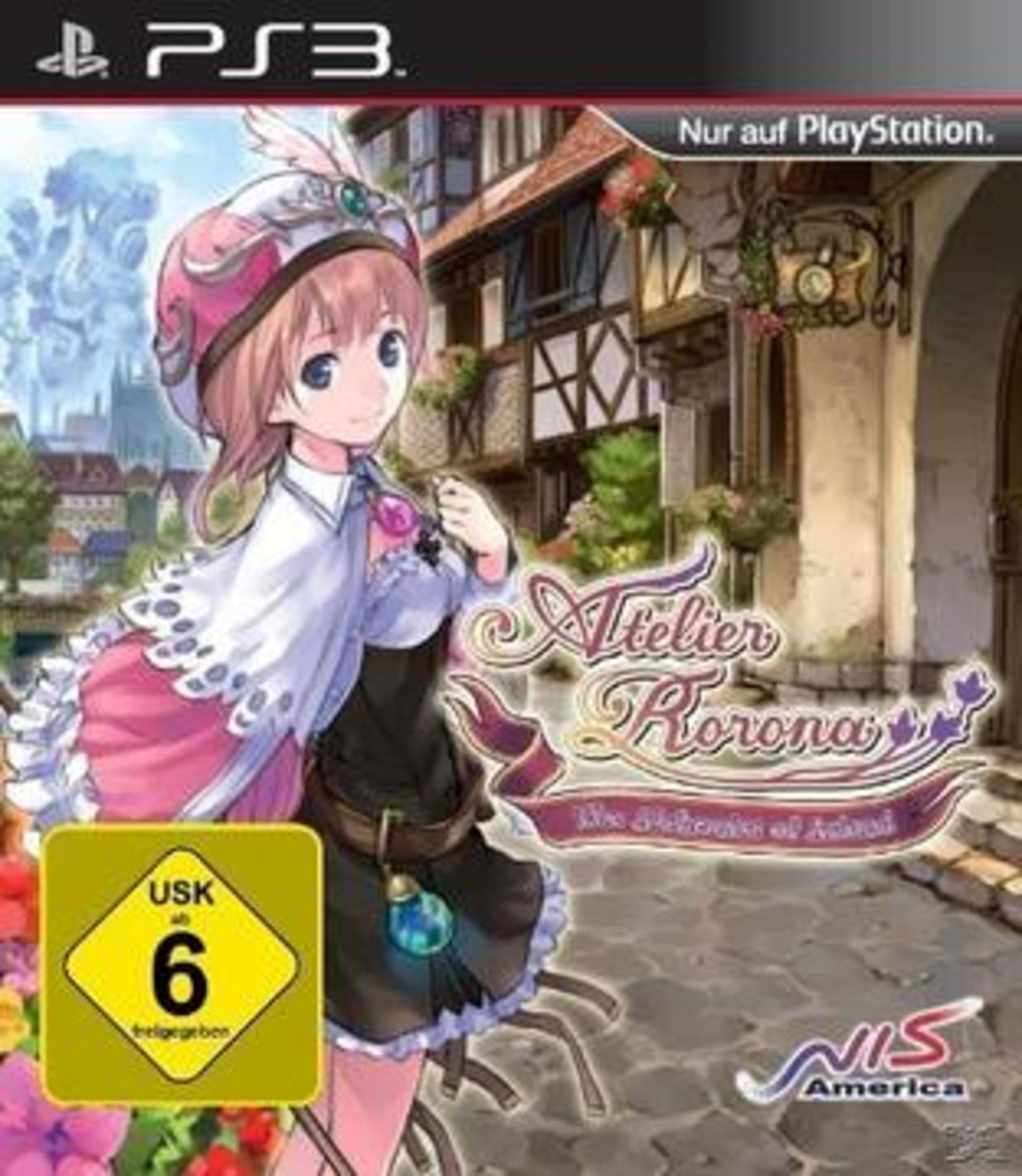 Anime-Figur mit rosa Hut und Kleidung vor einem Dorfhaus.