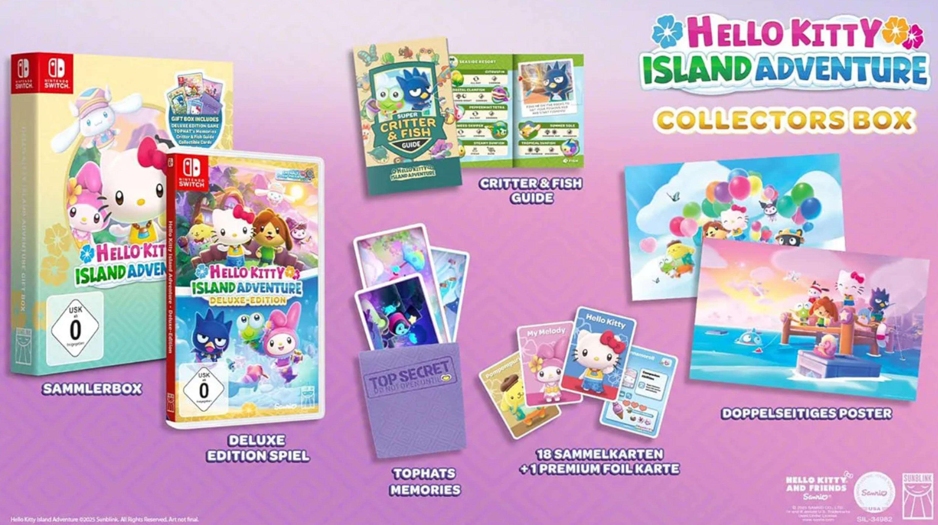 Hello Kitty Island Adventure Collectors Box mit Spiel, Karten und Poster.
