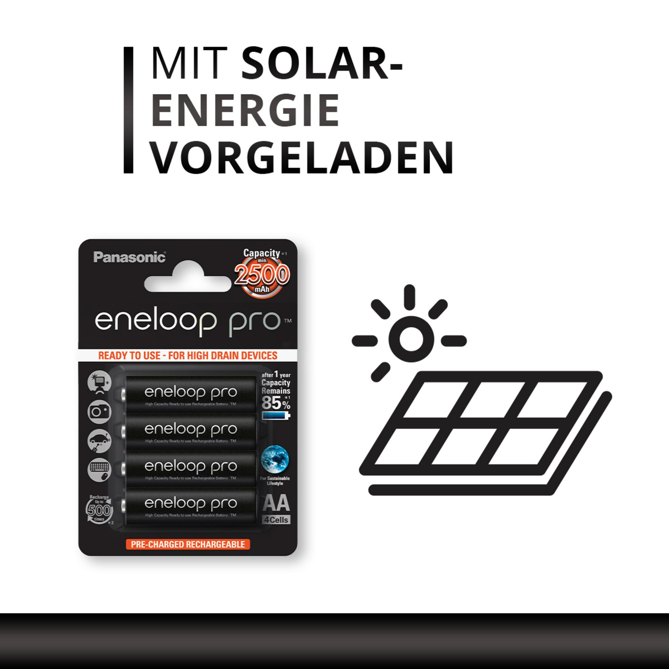 Panasonic Eneloop Pro AA Batterien, 2500mAh, wiederaufladbar, solar-vor