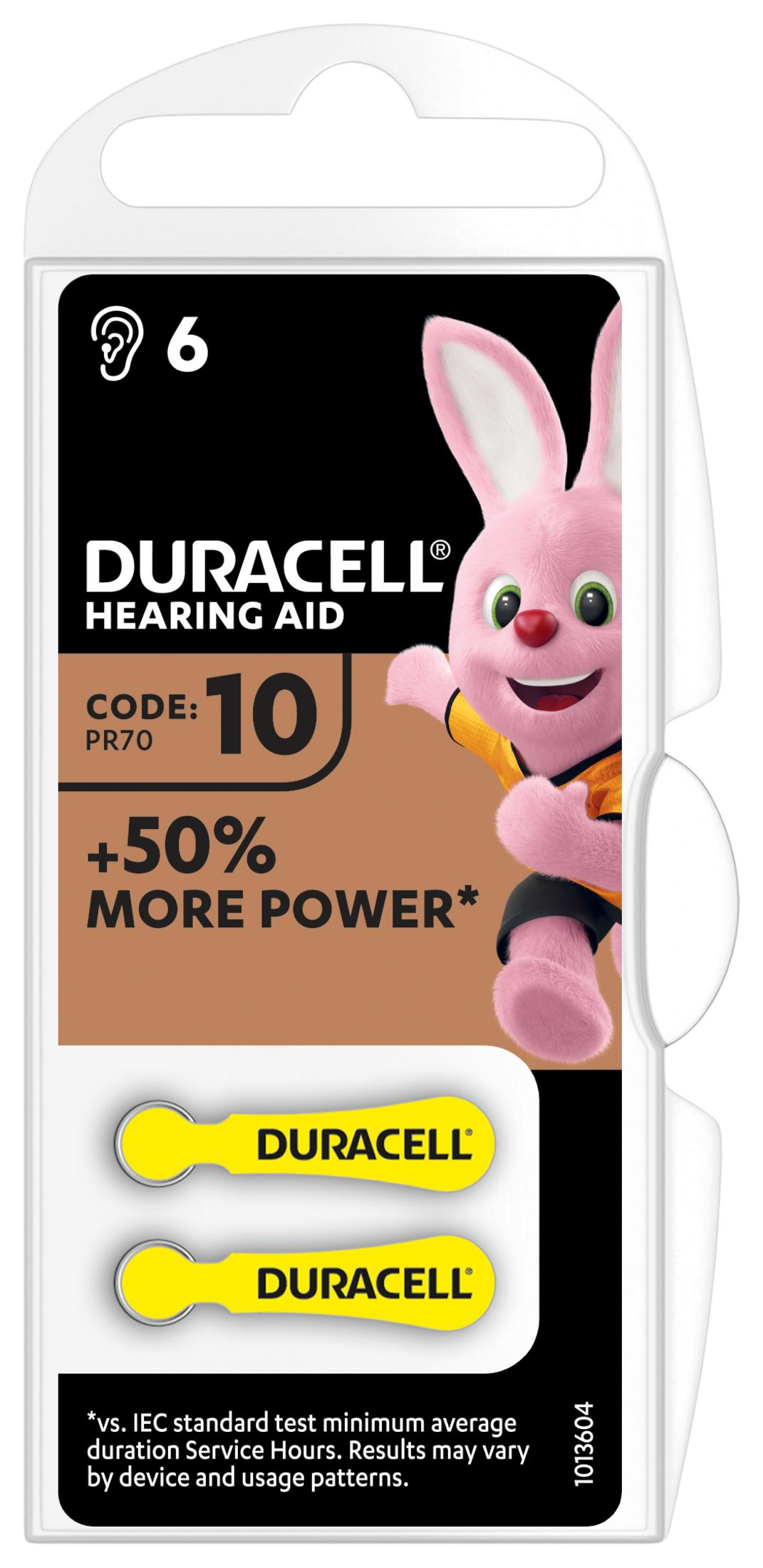 Duracell Hörgerätebatterien PR70 mit 50% mehr Leistung, zwei Batterien.