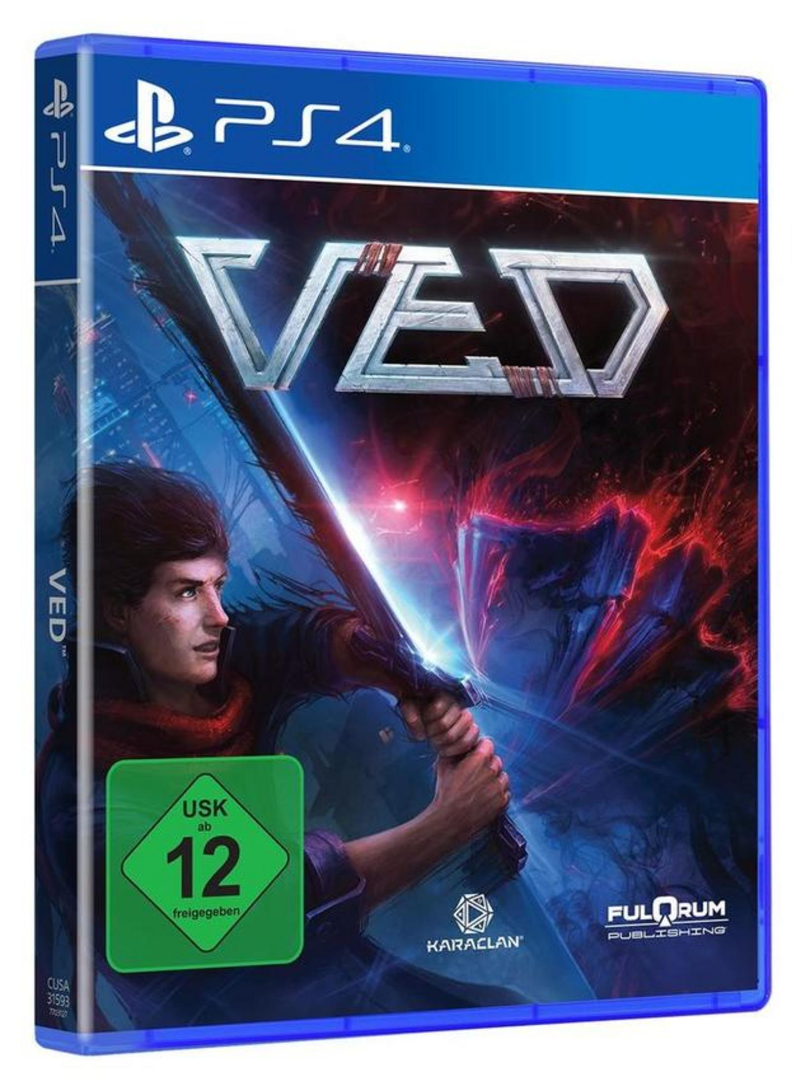 PS4 Spielcover mit einem Krieger, der ein leuchtendes Schwert hält.