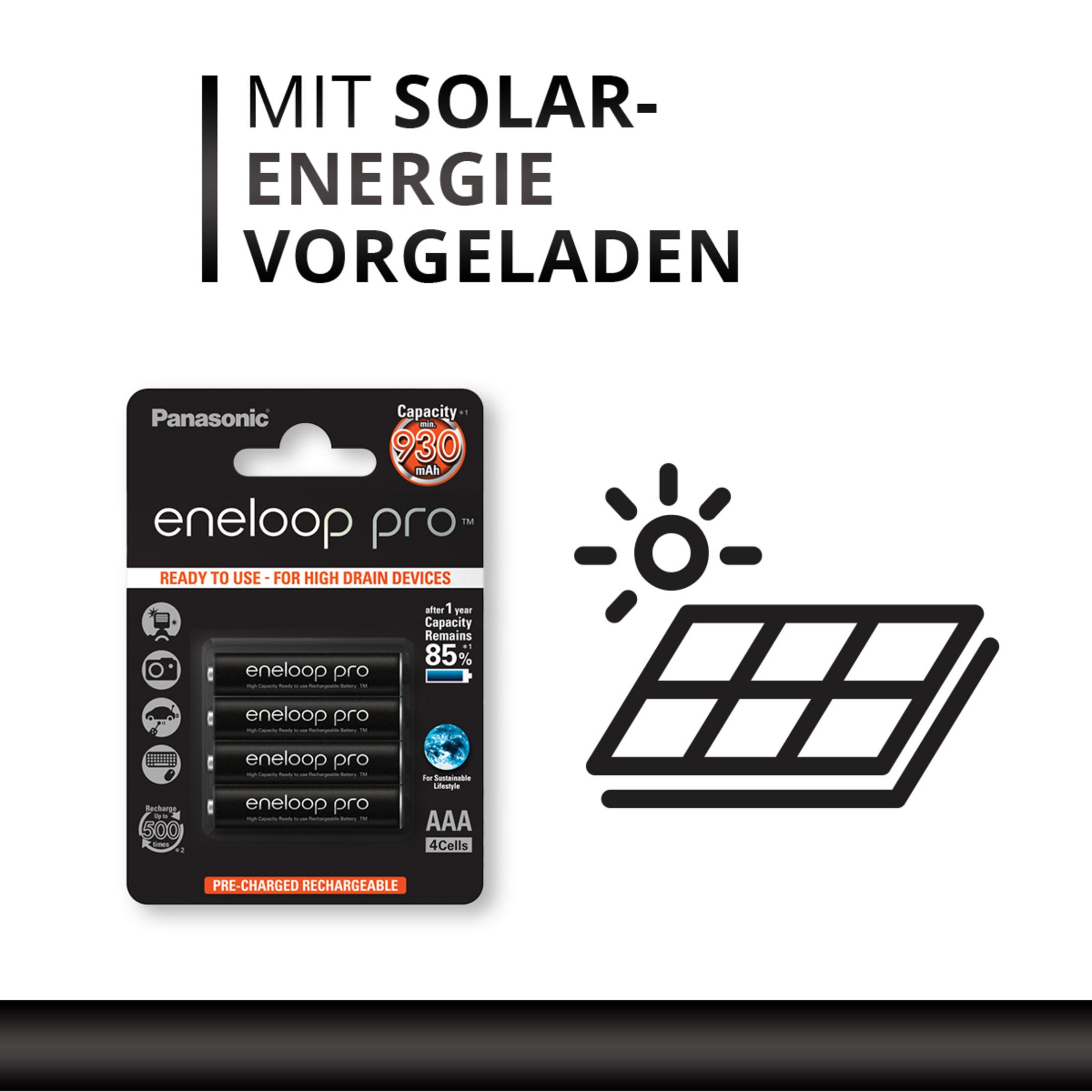 Baterie Panasonic eneloop pro AAA 930 mAh, wielokrotnego ładowania, wstępnie naładowane energią słoneczną.