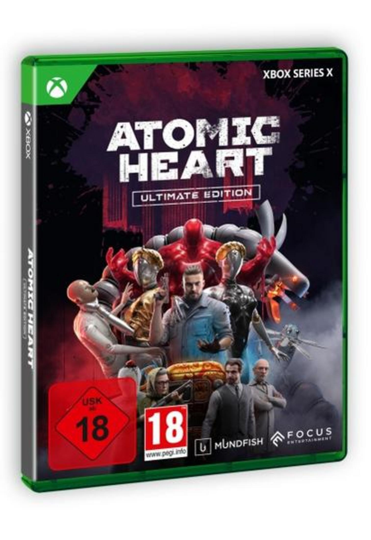 Atomic Heart Ultimate Edition Xbox Series X Hülle mit Charakteren und USK 18 Freigabe.